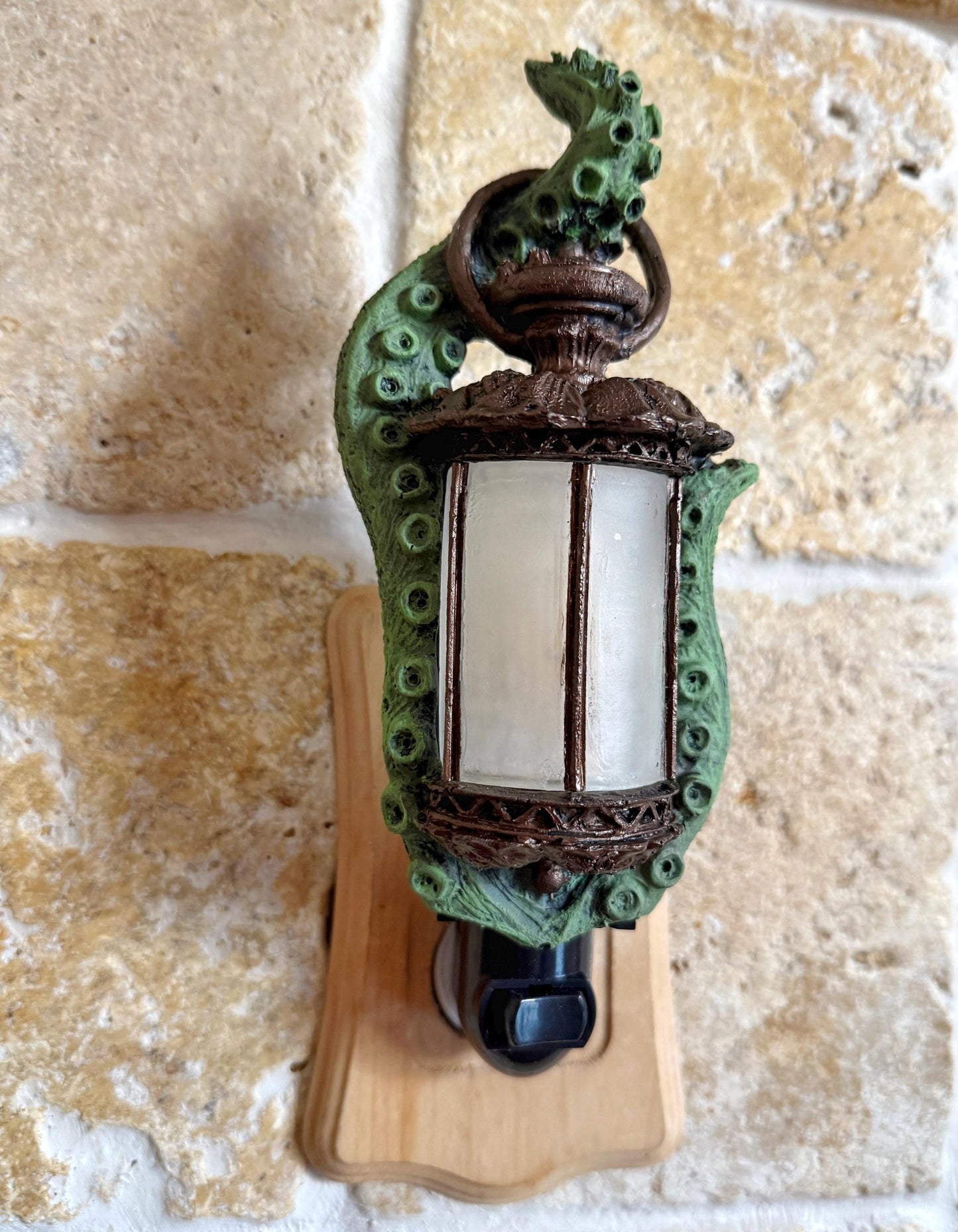 Tentacle Lantern Nightlight, Hand Painted Resin Sculpture | Nautical Gothic Night Light | Octopus Kraken Lighting for Fantasy Home Decor