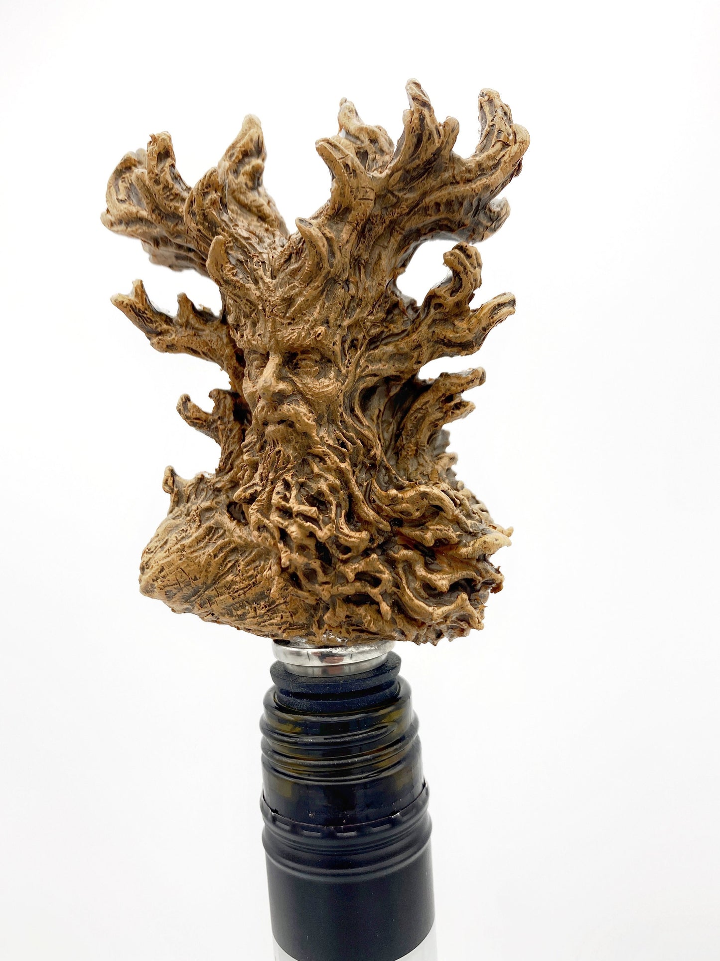 Cernunnos/ Green Man Winestopper, Hand Sculpted Resin, Mythic Fantasy Art Barware | Nature Bottle Stopper | Fantasy Wine and Barware Gift