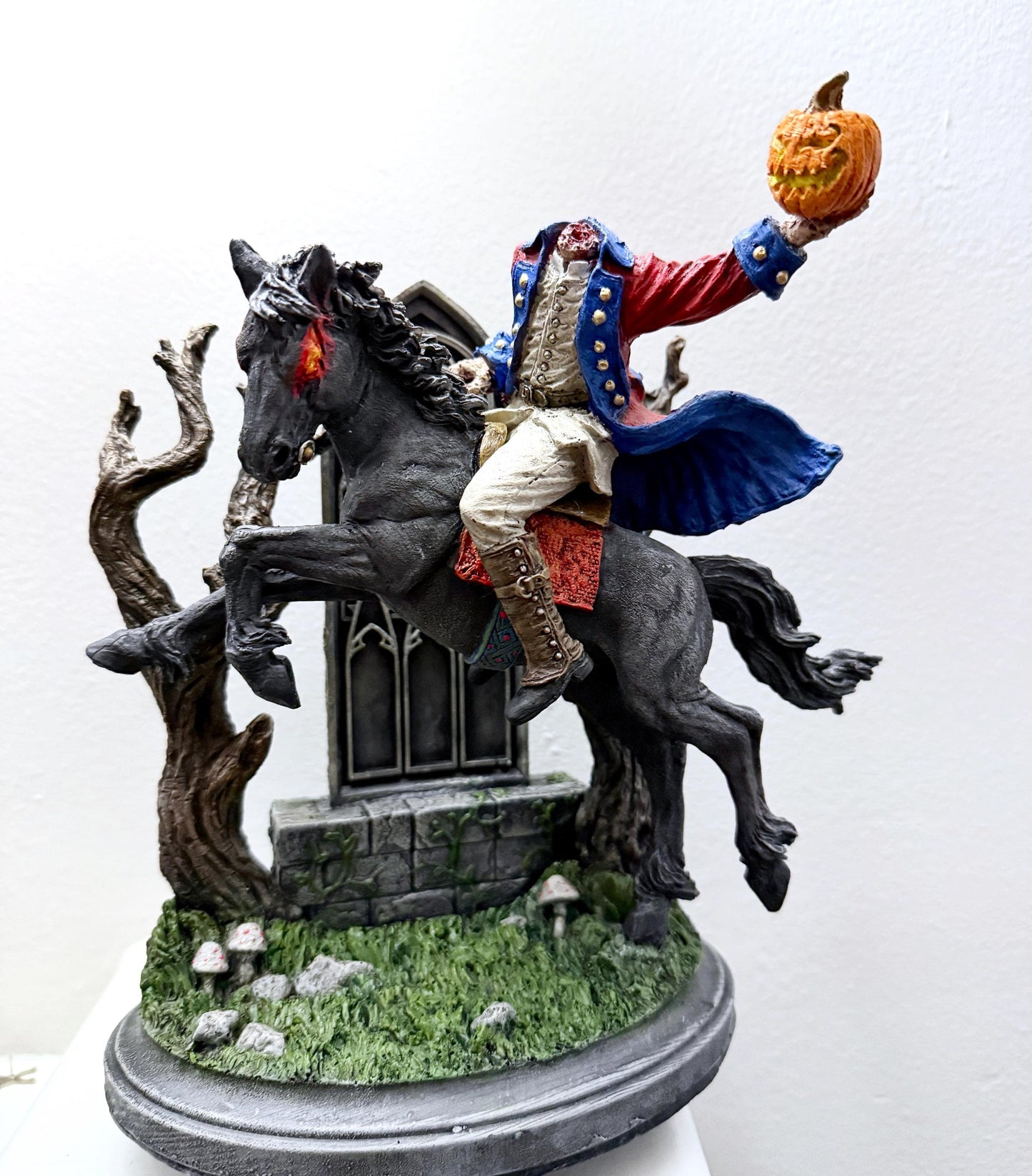 Headless Horseman Riding Statue, Full Color Resin Sculpture | Gothic Legend of Sleepy Hollow Figurine | Dark Folklore Art for Spooky Decor