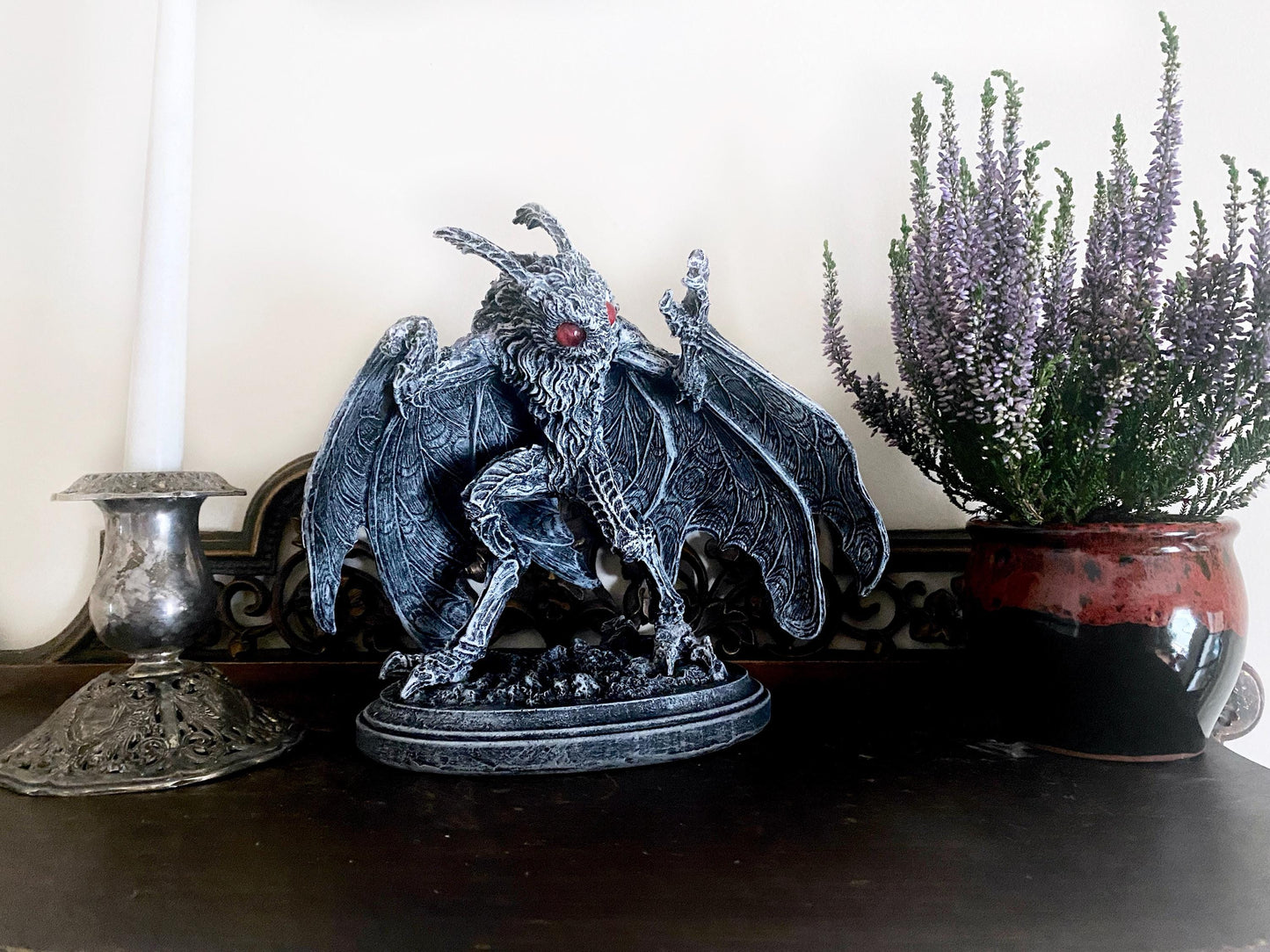 Mothman Statue, Hand Painted Resin Sculpture | Cryptozoology Creature Figurine | Urban Legend Moth Man Monster Figurine, Horror Art Decor