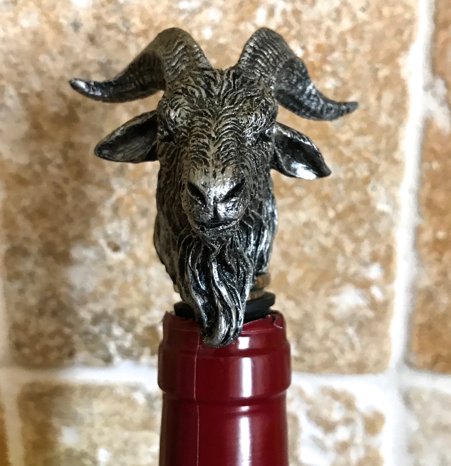 Goat Head Wine Stopper - Hand Painted Resin Sculpture, Gothic Decor, Mythical Goat Bottle Stopper, Fantasy Gothic Wine and Barware Gift