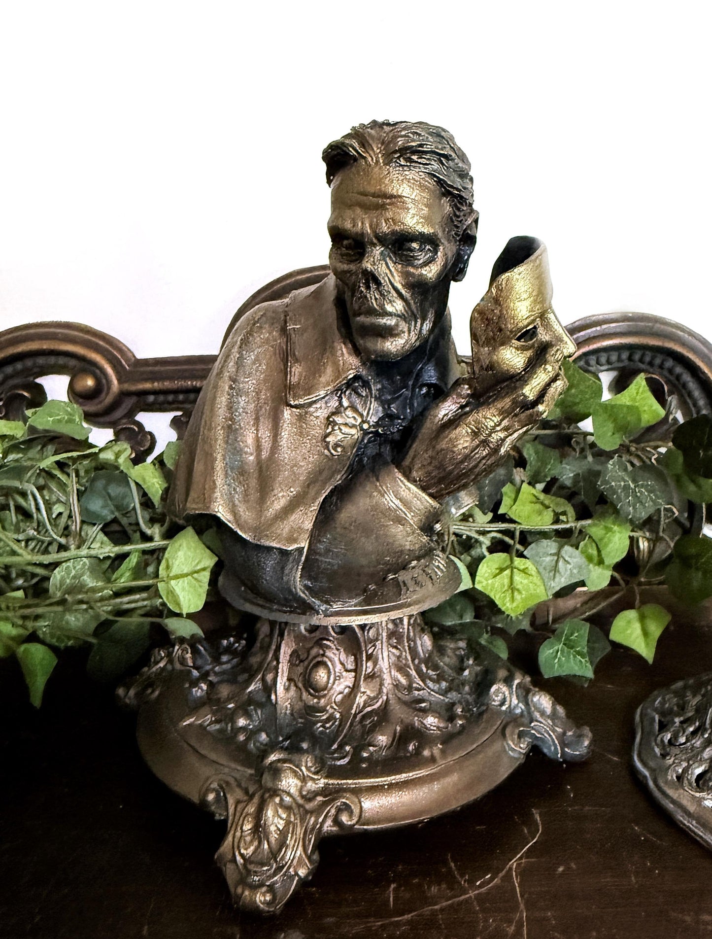 Phantom of the Opera Bust, Hand Painted Resin Sculpture |. Halloween Monster Opera Ghost Figurine | Gothic Art for Spooky Home Decor