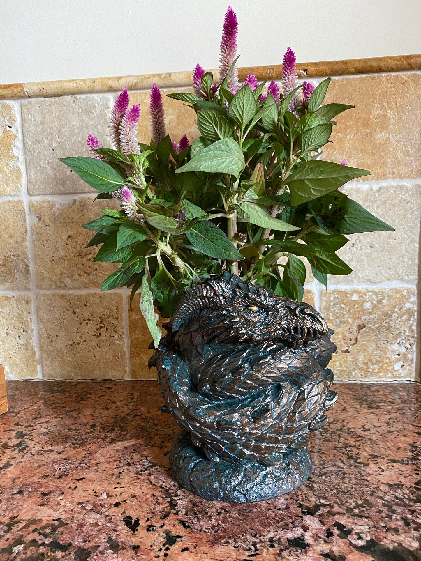Coiled Dragon Planter, Large Version | Unique Mythic Creature Home Decor | Resin Sculpture Snake Vase, Fantasy Art and Gothic Home Decor
