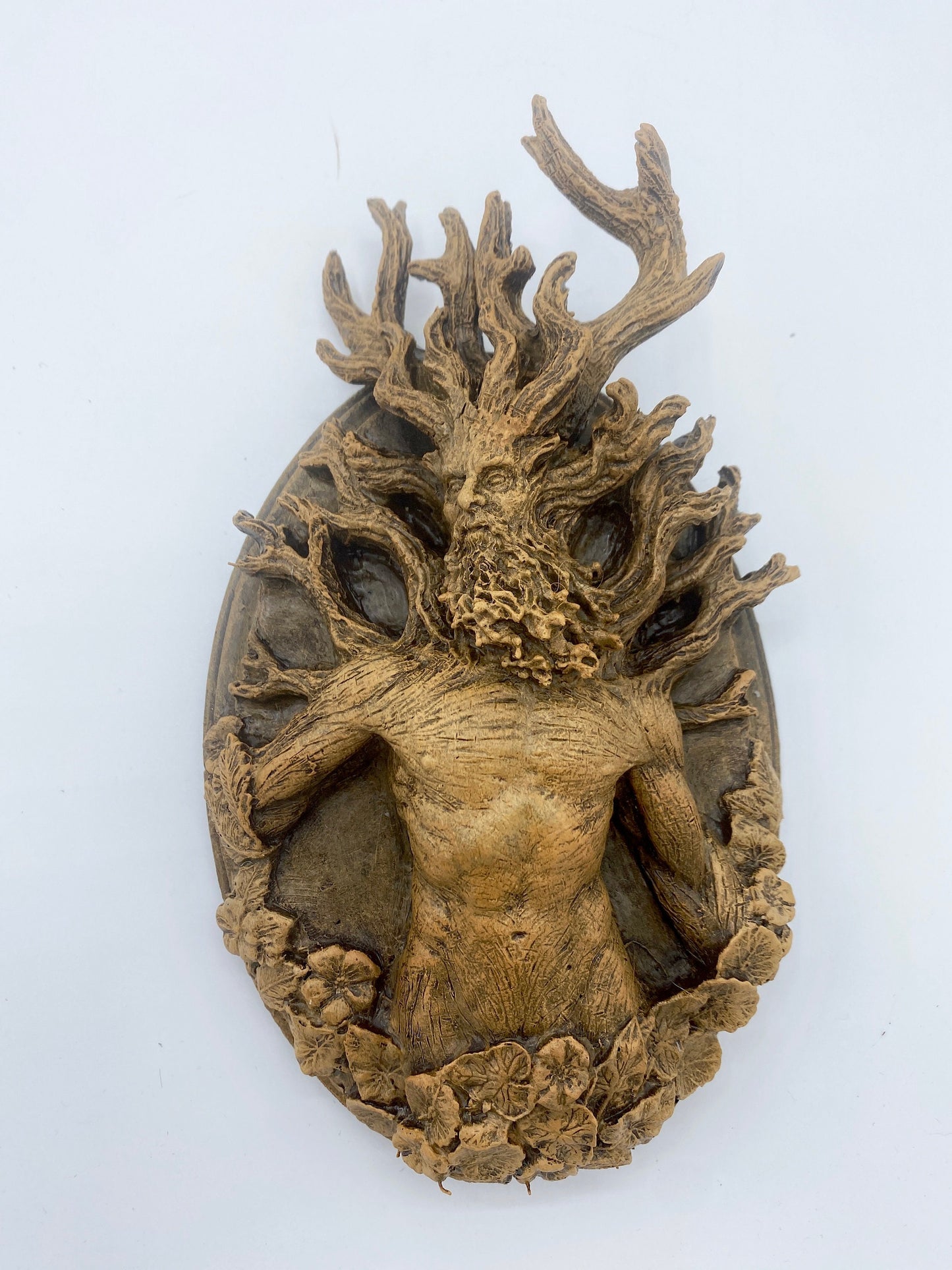 Green Man/ Cernunnos Wall Plaque, Hand Painted Resin Sculpture | Mythic Forest Creature Wall Art |Woodland Ent Wall Plaque for Nature Lovers