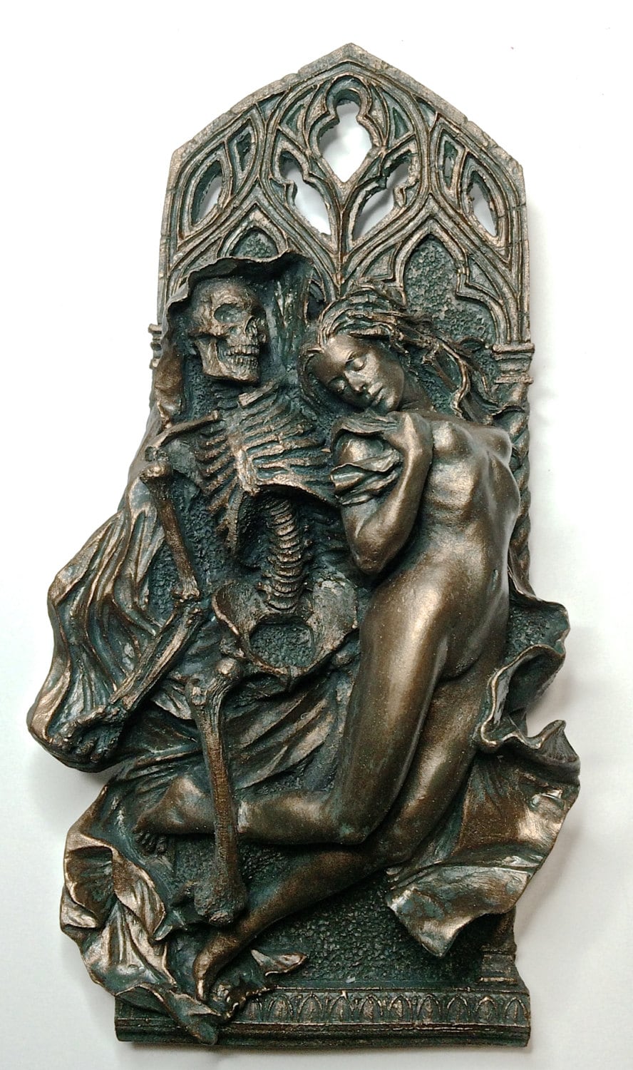 Death and the Maiden Wall Plaque, Half Scale Resin Sculpture | Gothic Medieval Wall Art | Classical Death Statue for Gothic Home Decor