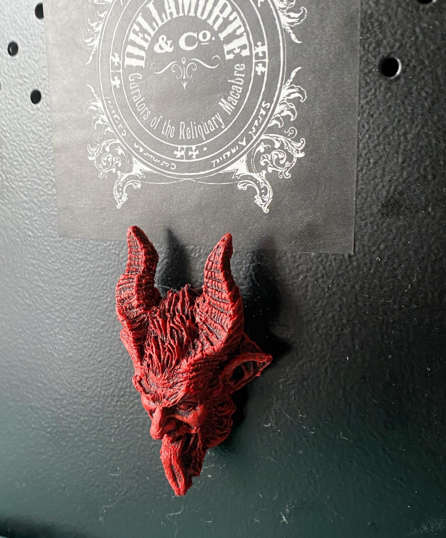 Krampus Magnet, Hand Painted Resin Sculpture | Mythic Fantasy Decor | Krampus Head Magnet for Dark Fantasy and Gothic Decor