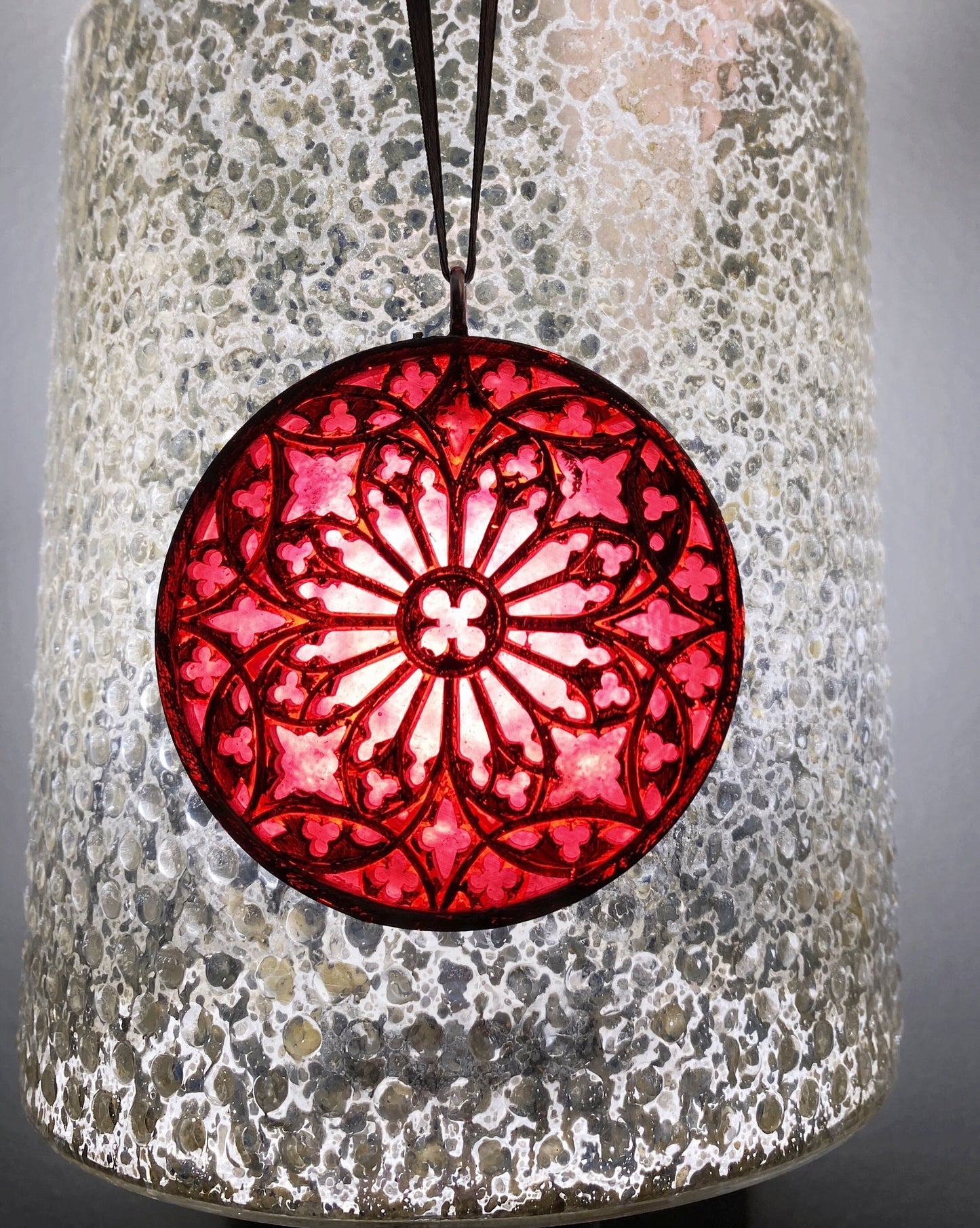 Gothic Cathedral Window Ornament, Translucent Red | Unique Gothic Home Decor | Resin Medieval Architecture, Gothic Ornament Holiday Decor