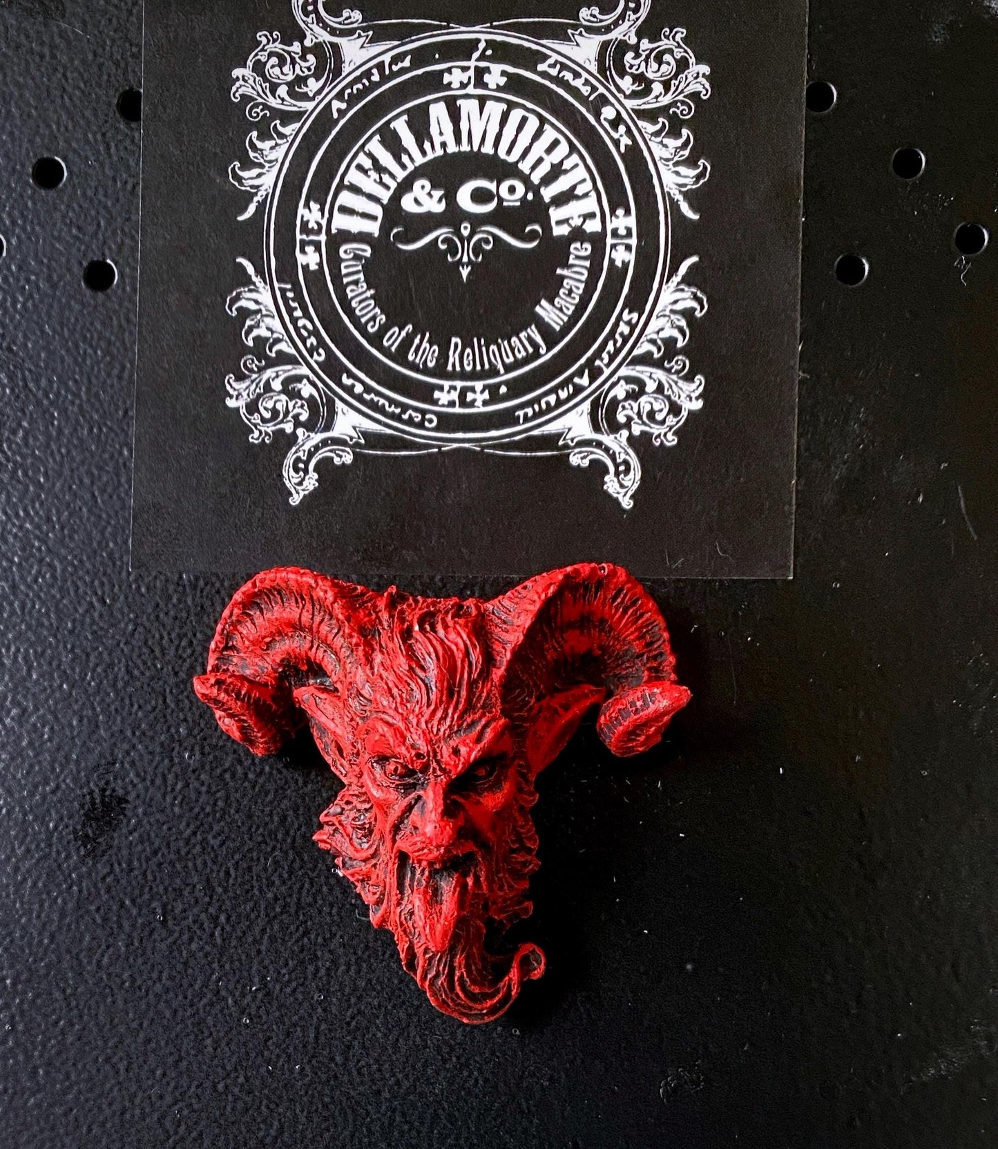 Krampus Magnet, Version 3, Hand Painted Resin Sculpture | Mythic Fantasy Decor | Krampus Head Magnet for Dark Fantasy and Gothic Decor