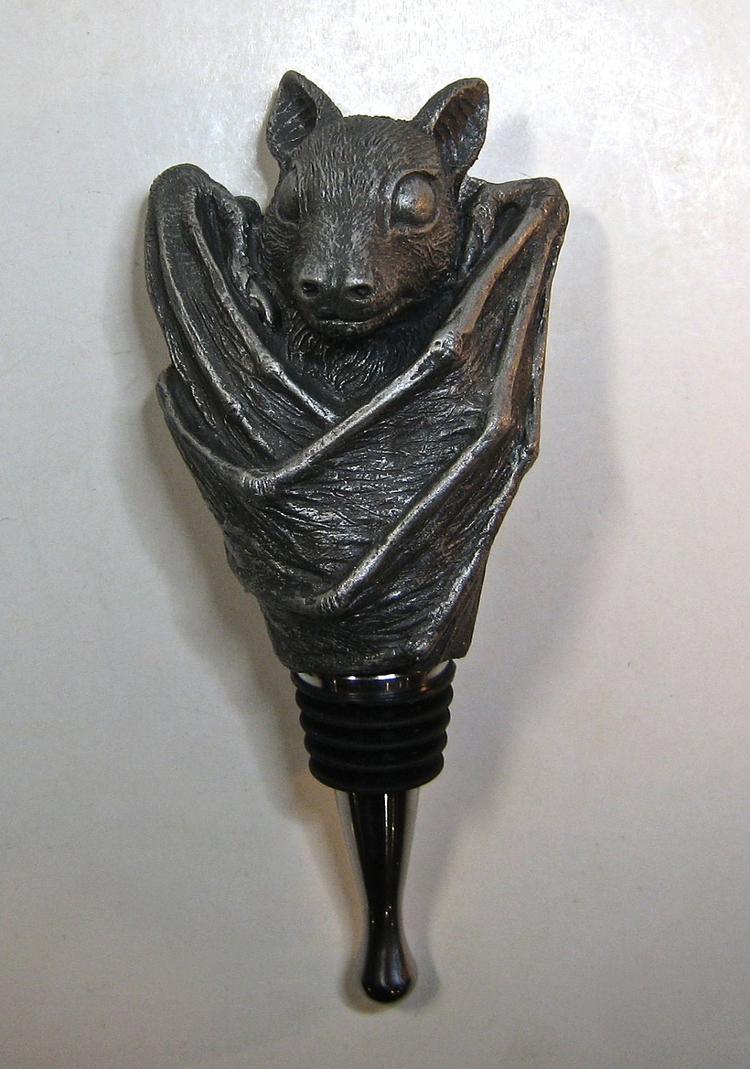 Fruit Bat Wine Stopper, Hand Painted Resin Sculpture | Gothic Art Barware| Mythical Bat Bottle Stopper, Fantasy Gothic Wine and Barware Gift