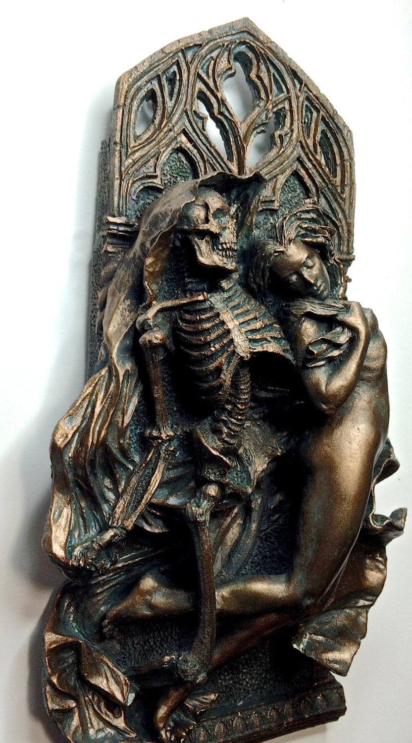Death and the Maiden Wall Plaque, Half Scale Resin Sculpture | Gothic Medieval Wall Art | Classical Death Statue for Gothic Home Decor