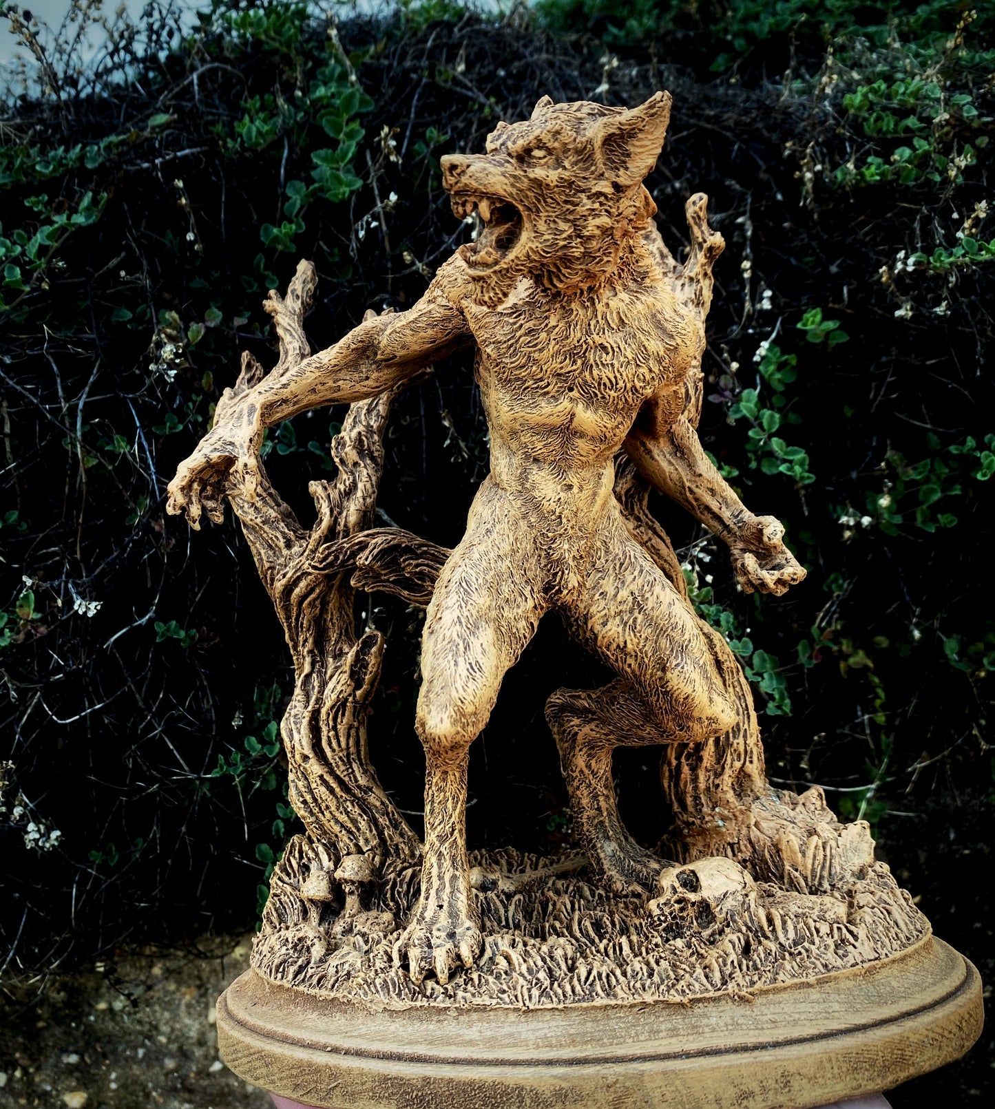 Werewolf Statue, Hand Painted Resin Sculpture | Gothic Halloween Legendary Monster Figurine | Dark Folklore Art for Spooky Home Decor