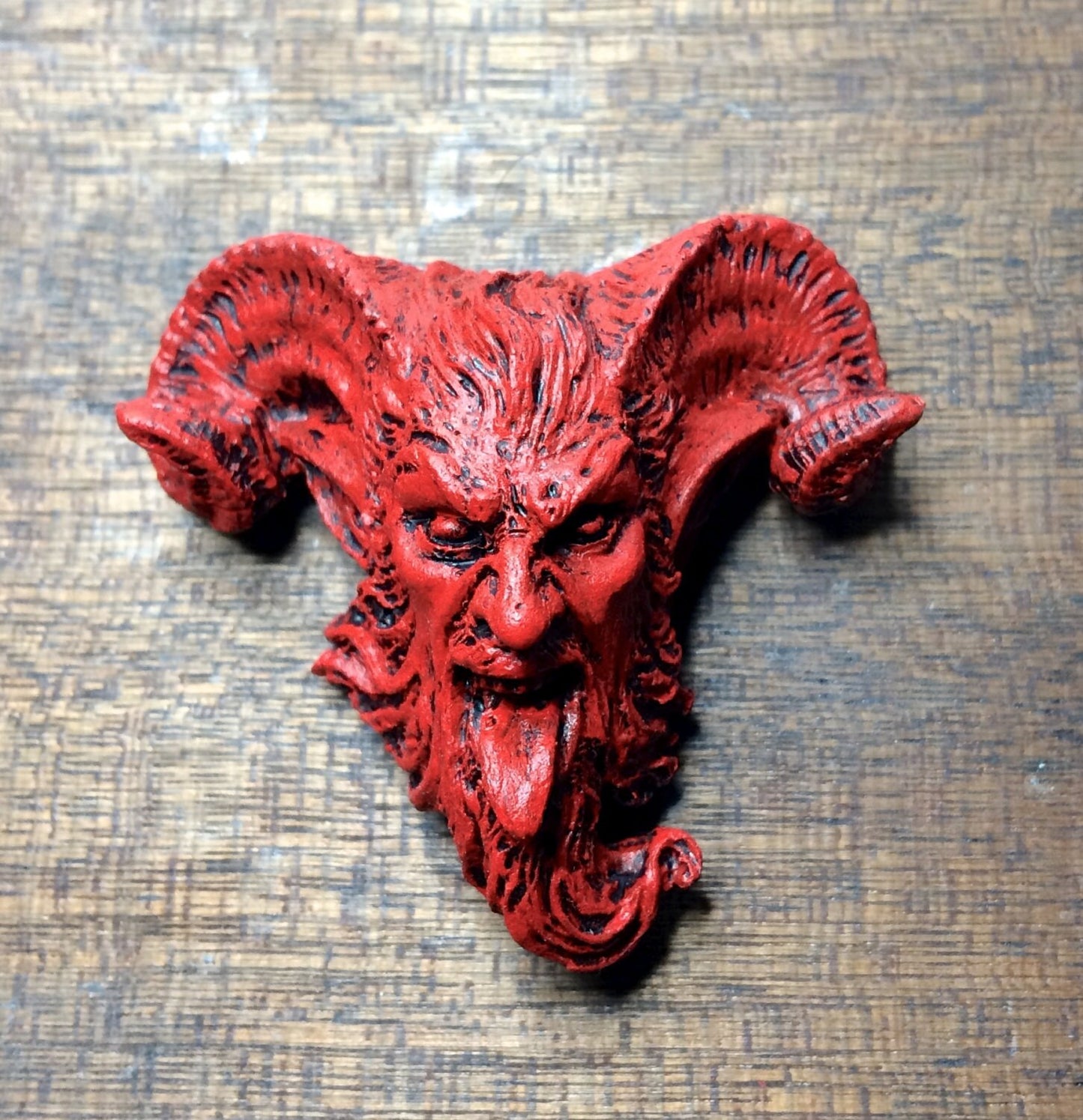 Krampus Magnet, Version 3, Hand Painted Resin Sculpture | Mythic Fantasy Decor | Krampus Head Magnet for Dark Fantasy and Gothic Decor