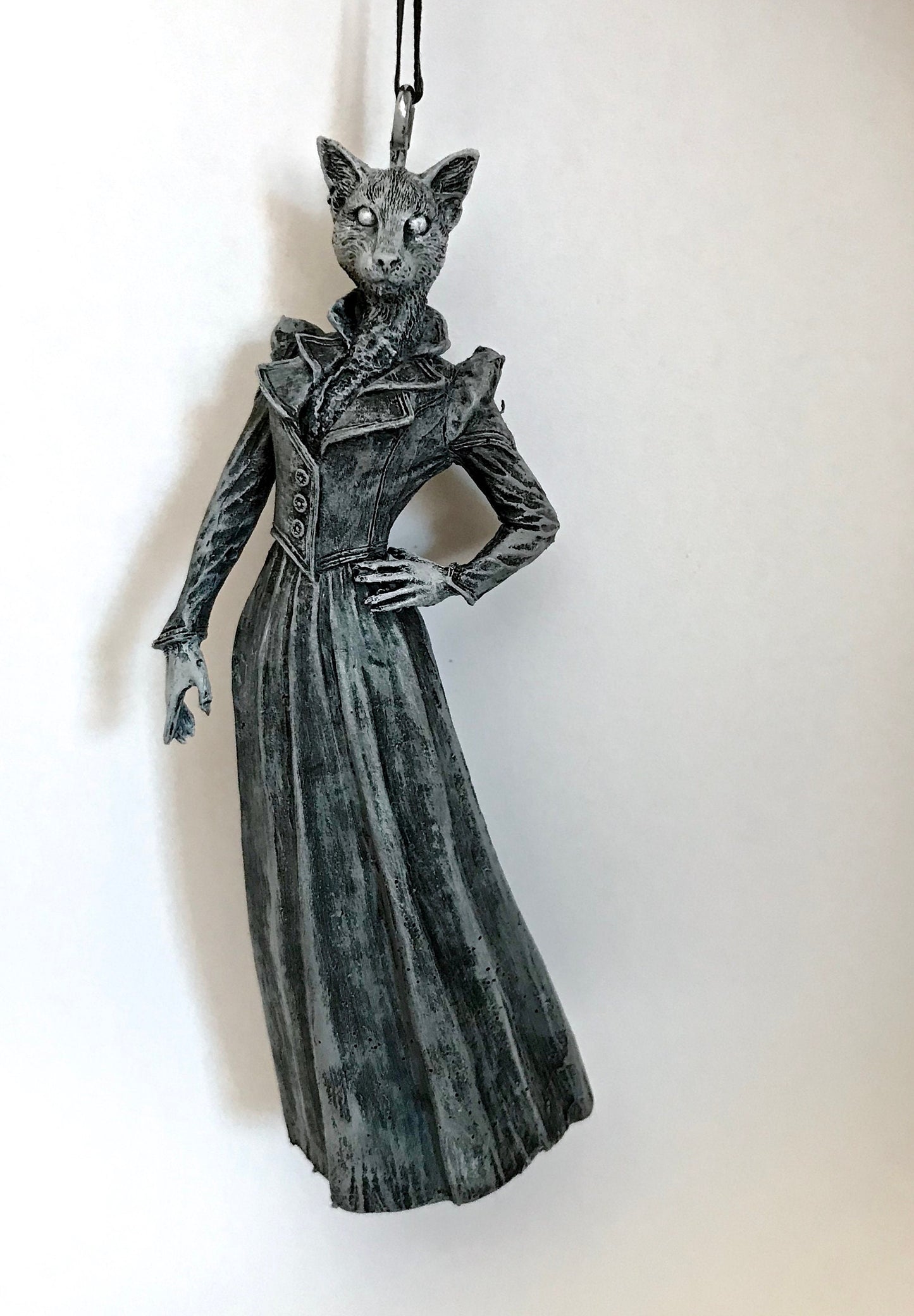 Lady Bast Ornament, Cat Goddess, Hand Painted Resin Sculpture | Mythical Creature Figurine | Victorian Cat Deity Ornament. Fantasy Art Decor