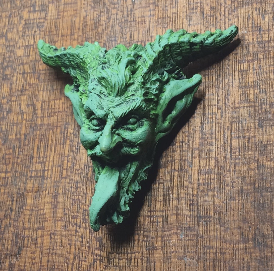 Krampus Magnet Version 2, Hand Painted Resin Sculpture | Mythic Fantasy Decor | Krampus Head Magnet for Dark Fantasy and Gothic Decor
