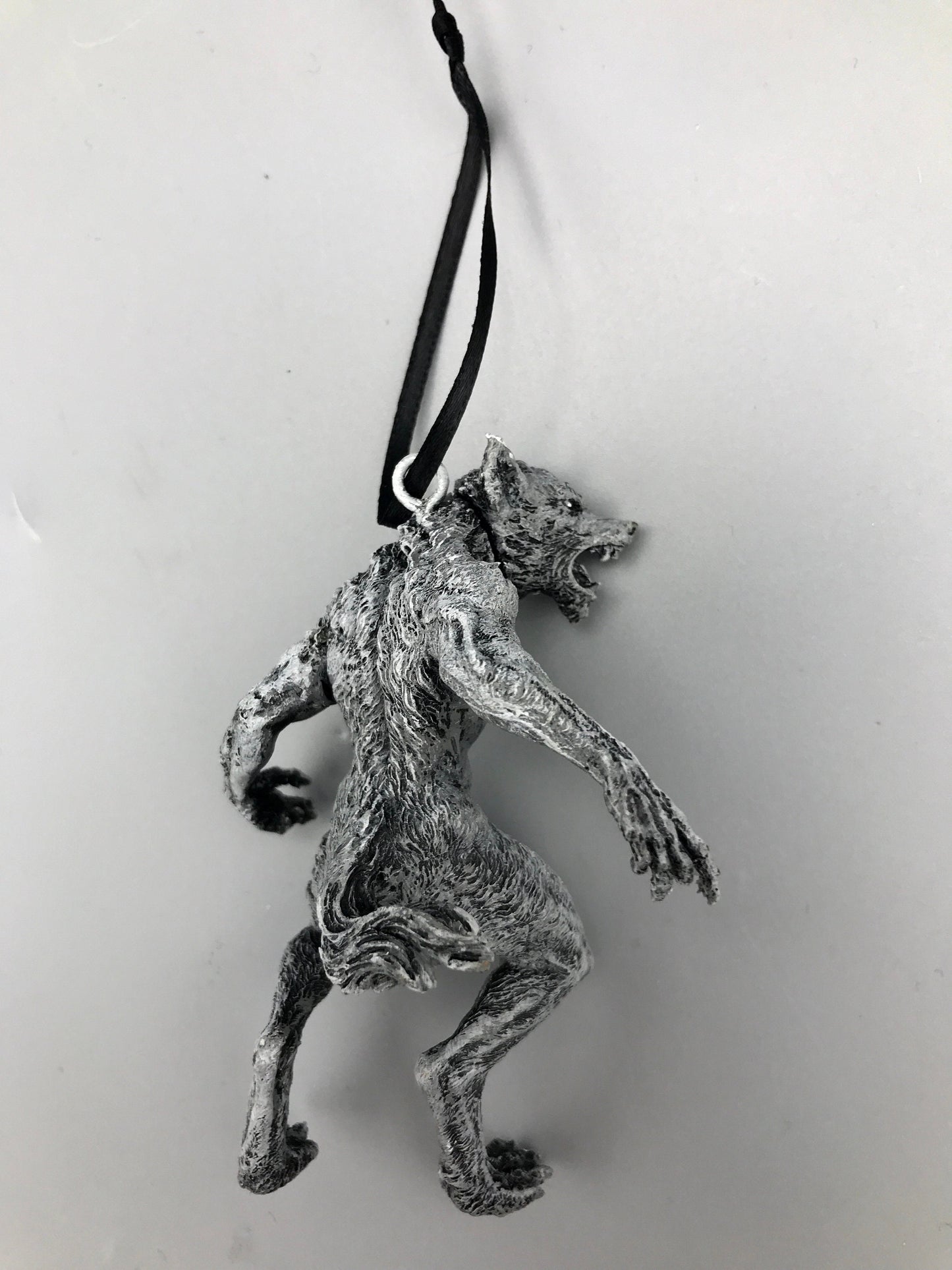 Werewolf Ornament, Grayscale, Hand Painted Resin Sculpture | Gothic Halloween Legendary Monster | Dark Folklore for Spooky Holiday Ornament