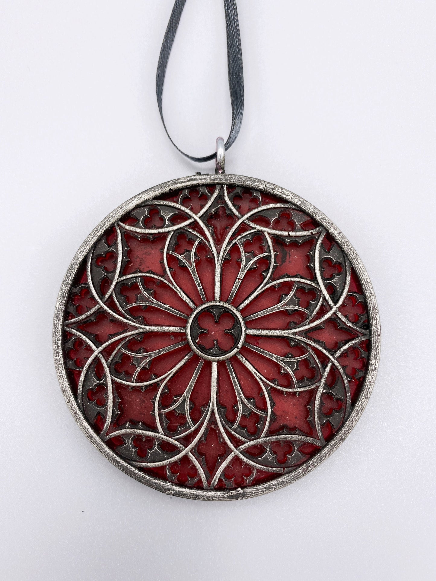 Gothic Cathedral Window Ornament, Translucent Red | Unique Gothic Home Decor | Resin Medieval Architecture, Gothic Ornament Holiday Decor