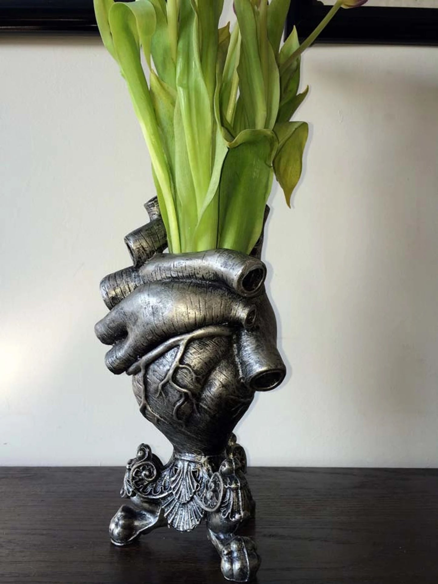 Anatomical Heart Vase, Pewter Finish