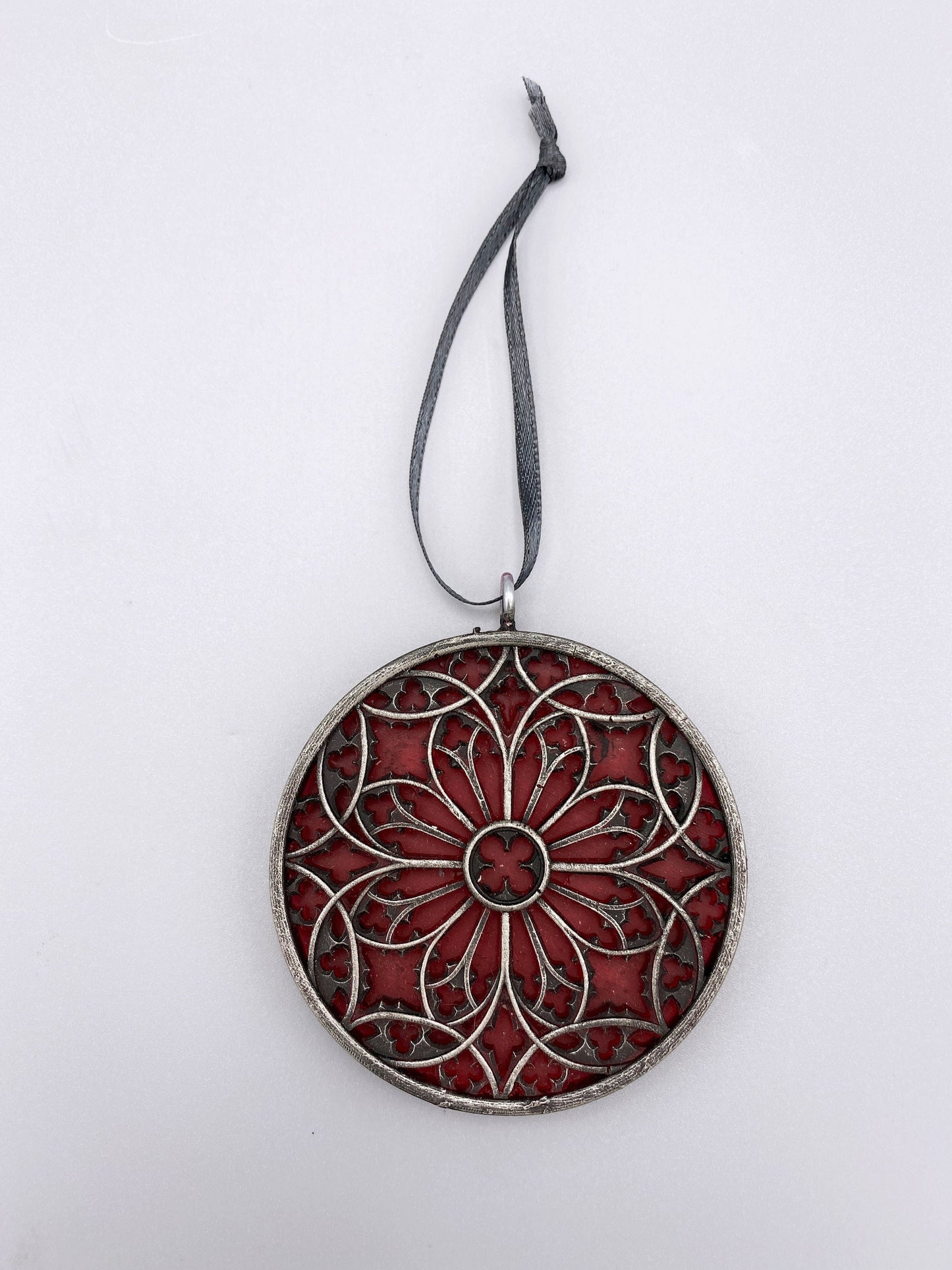 Gothic Cathedral Window Ornament, Translucent Red | Unique Gothic Home Decor | Resin Medieval Architecture, Gothic Ornament Holiday Decor