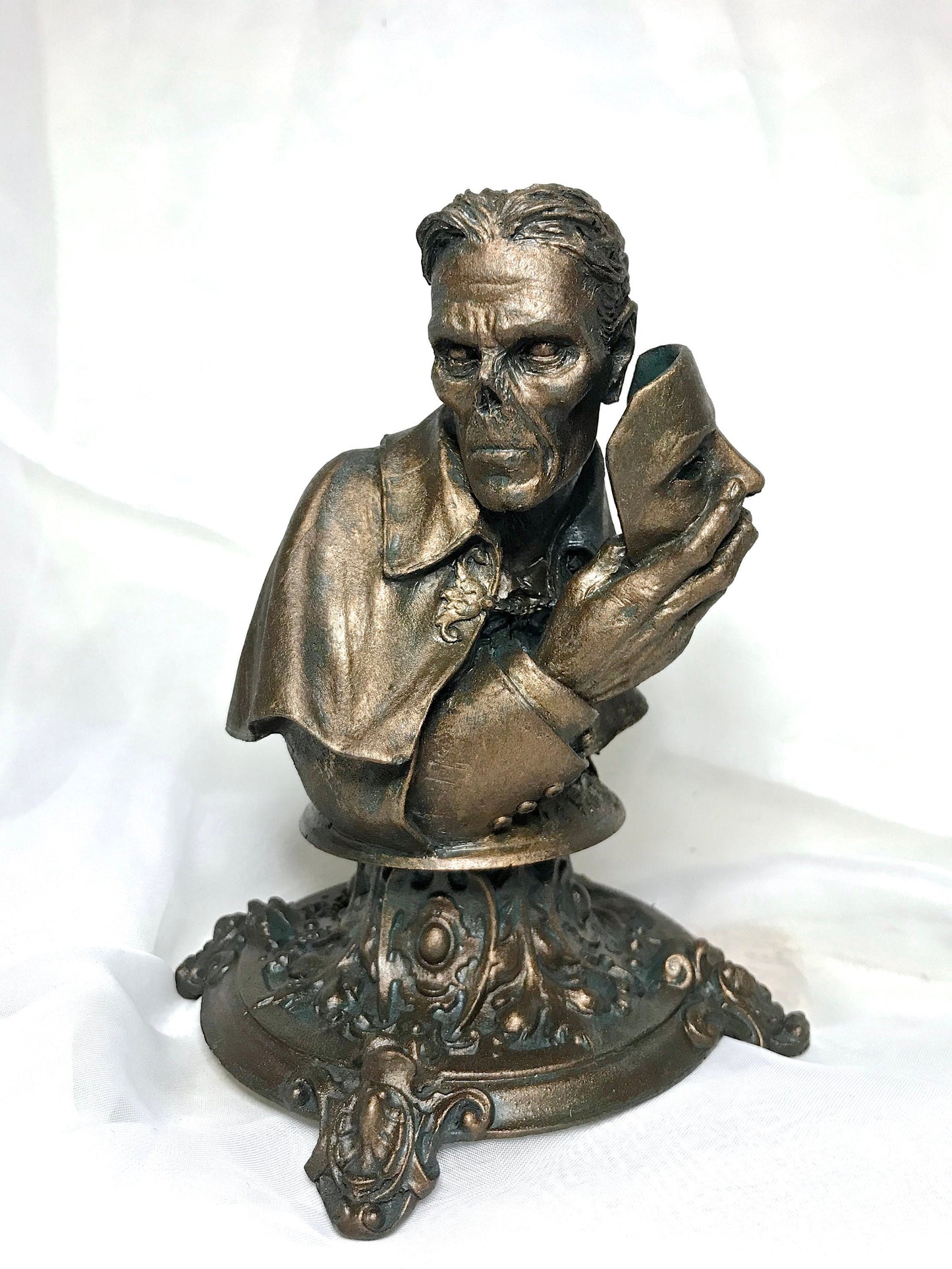 Phantom of the Opera Bust, Hand Painted Resin Sculpture |. Halloween Monster Opera Ghost Figurine | Gothic Art for Spooky Home Decor