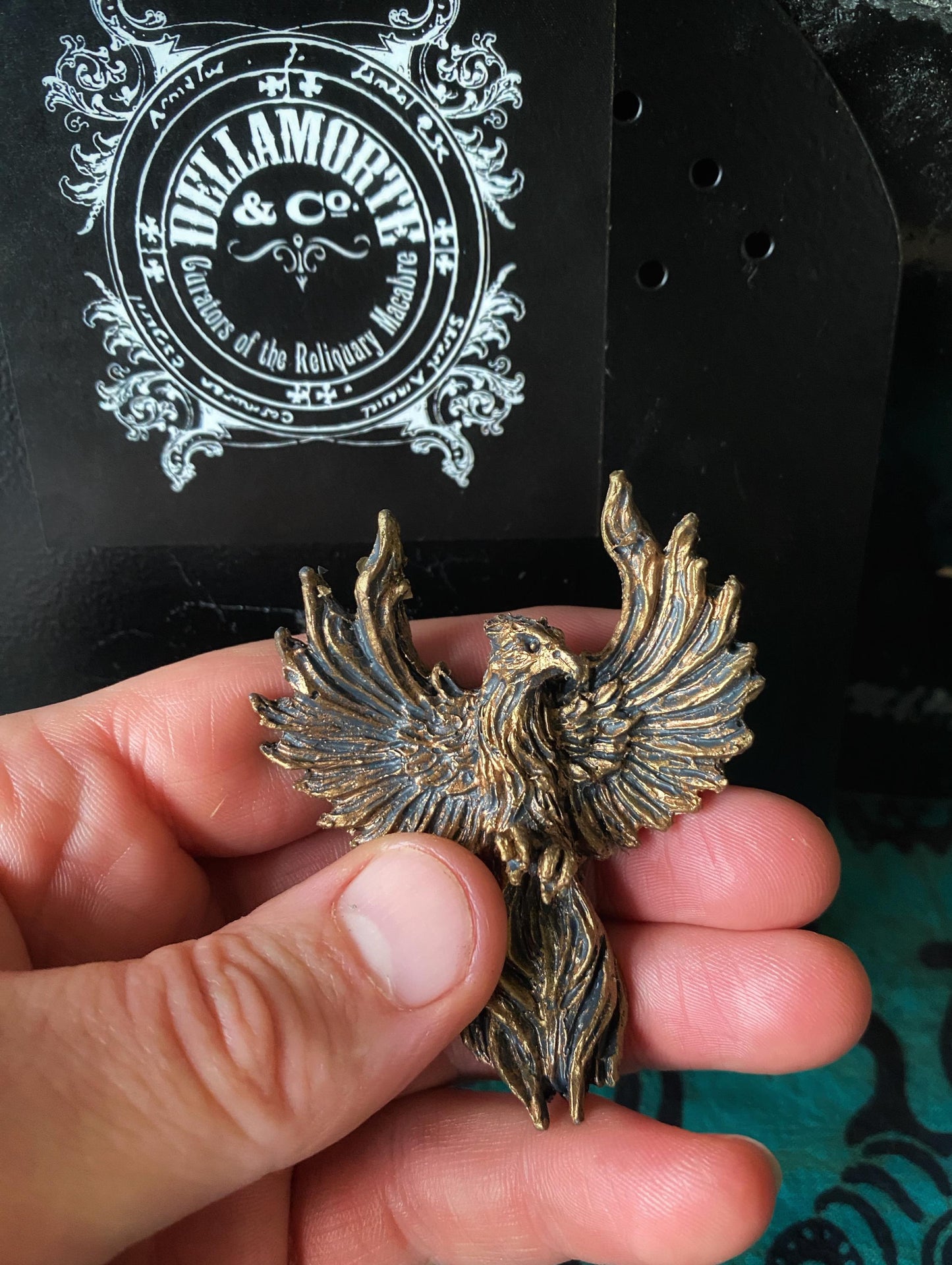 Phoenix Magnet, Hand Painted Resin Sculpture | Mythic Fantasy Decor | Phoenix Magnet for Fantasy and Gothic Decor