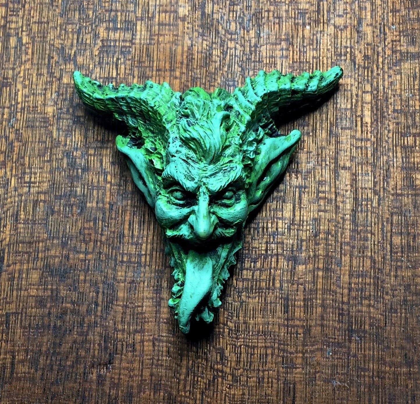 Krampus Magnet Version 2, Hand Painted Resin Sculpture | Mythic Fantasy Decor | Krampus Head Magnet for Dark Fantasy and Gothic Decor