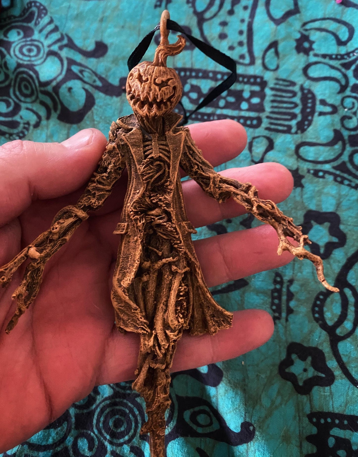 Scarecrow Ornament, Jack O' Lantern Version | Gothic Halloween Nightmare Creature Figurine | Dark Folklore Art for Spooky Holiday Decor