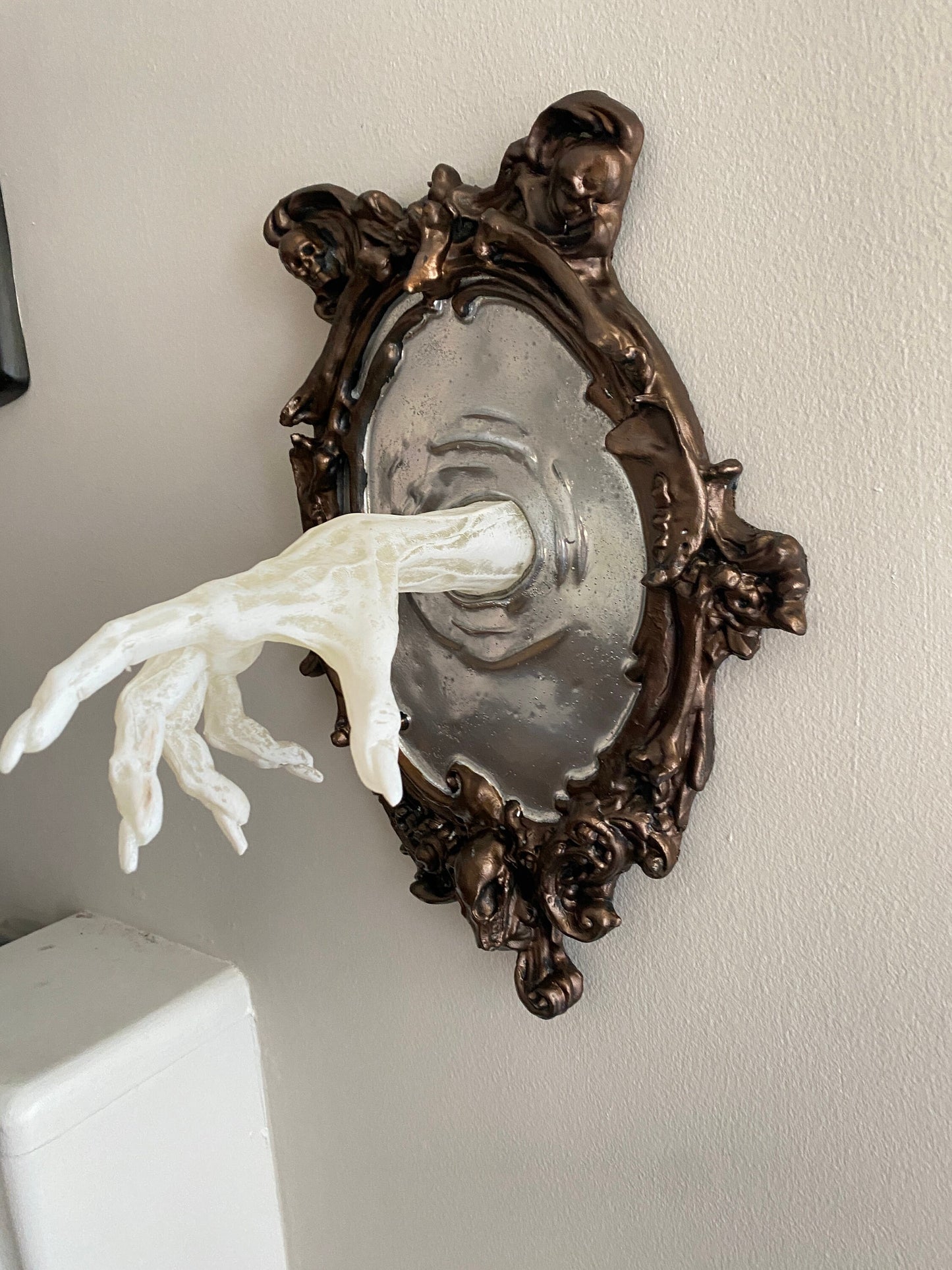 Spectral Hand Wall Plaque, Large White Version, Resin | Victorian Gothic Haunted Wall Art |Ghost Hand for Halloween, Spooky Home Decor