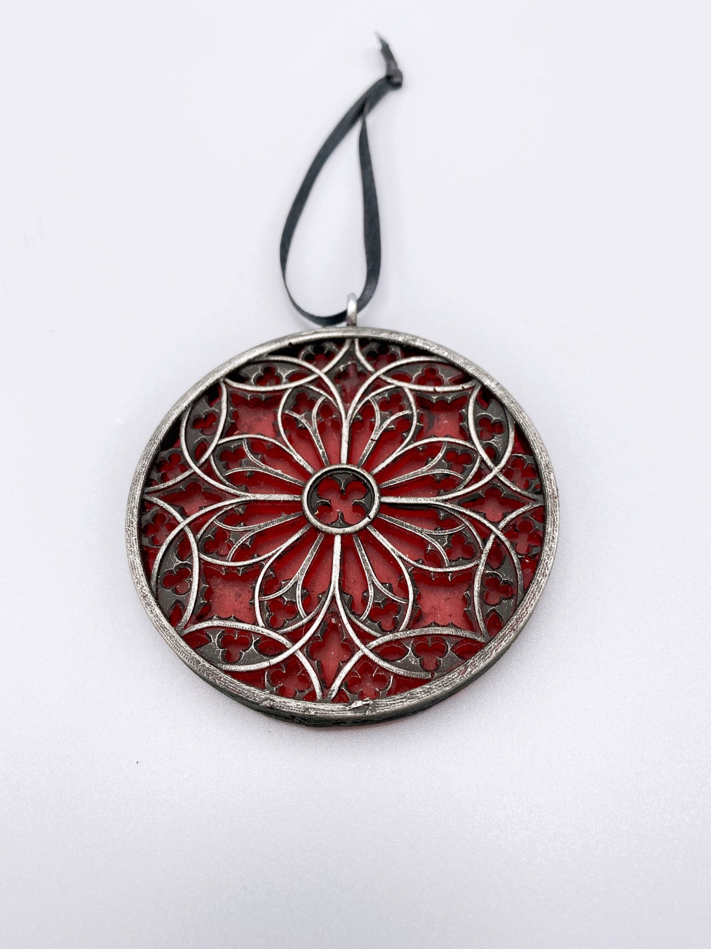 Gothic Cathedral Window Ornament, Translucent Red | Unique Gothic Home Decor | Resin Medieval Architecture, Gothic Ornament Holiday Decor
