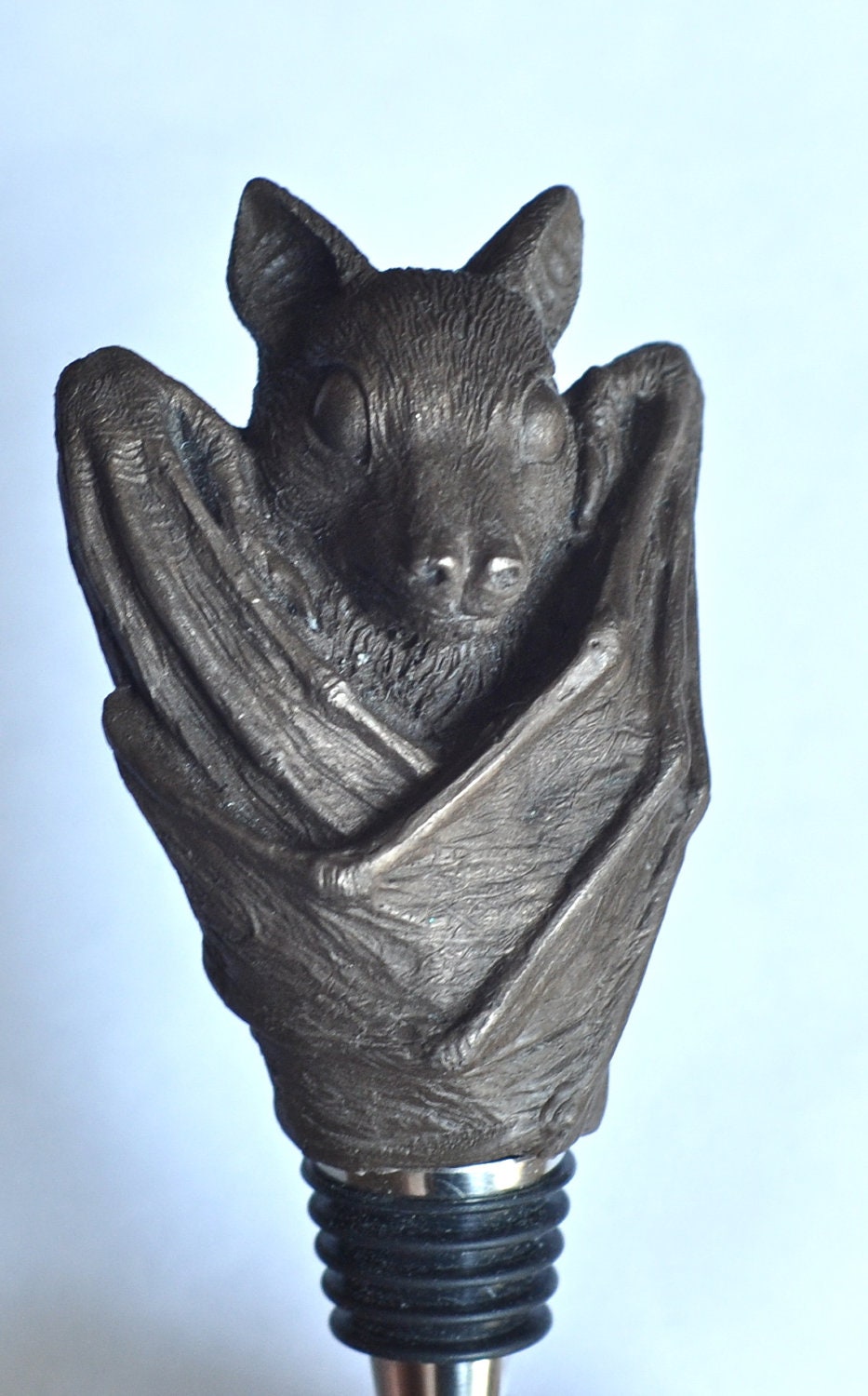 Fruit Bat Wine Stopper, Hand Painted Resin Sculpture | Gothic Art Barware| Mythical Bat Bottle Stopper, Fantasy Gothic Wine and Barware Gift