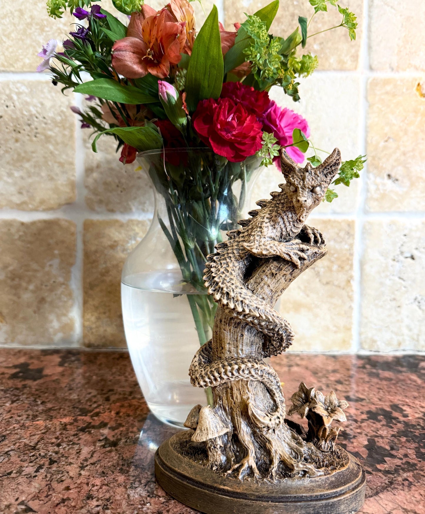 Tatzelwurm/ Dragon Cat Statue, Hand Painted Resin Sculpture | Mythical Creature Figurine | Unique Legendary Cat Figurine. Fantasy Art Decor