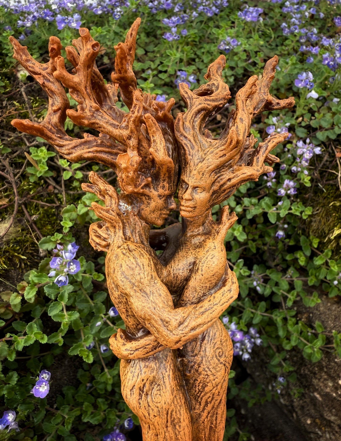 Amor Silvanus: Embracing Dryads Statue, Half Scale | Mythical Forest Creature Figurine | Woodland Tree Spirit Couple, Fantasy Art Home Decor