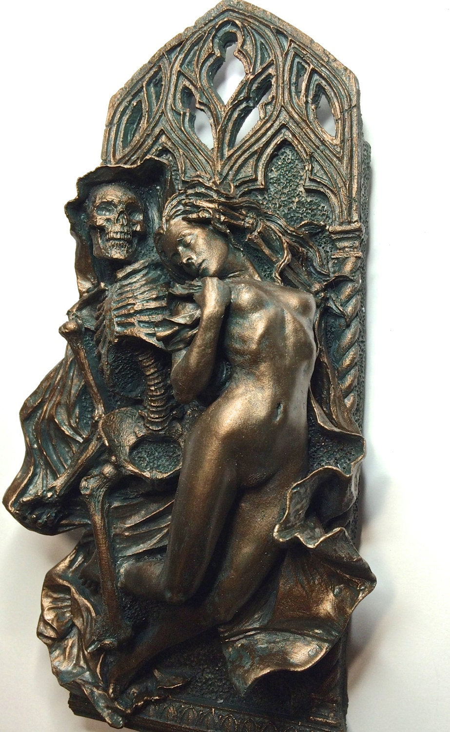 Death and the Maiden Wall Plaque, Half Scale Resin Sculpture | Gothic Medieval Wall Art | Classical Death Statue for Gothic Home Decor