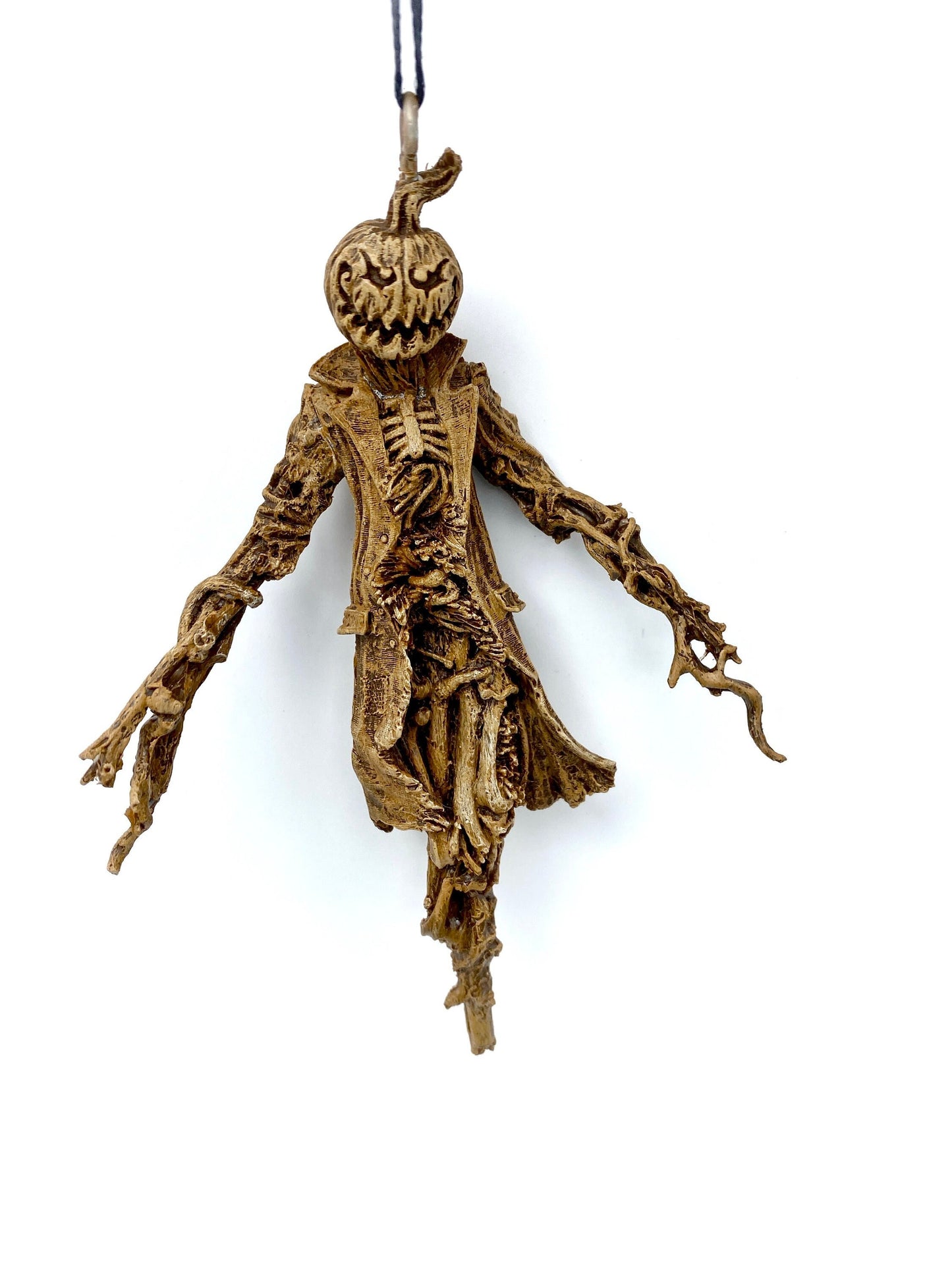 Scarecrow Ornament, Jack O' Lantern Version | Gothic Halloween Nightmare Creature Figurine | Dark Folklore Art for Spooky Holiday Decor