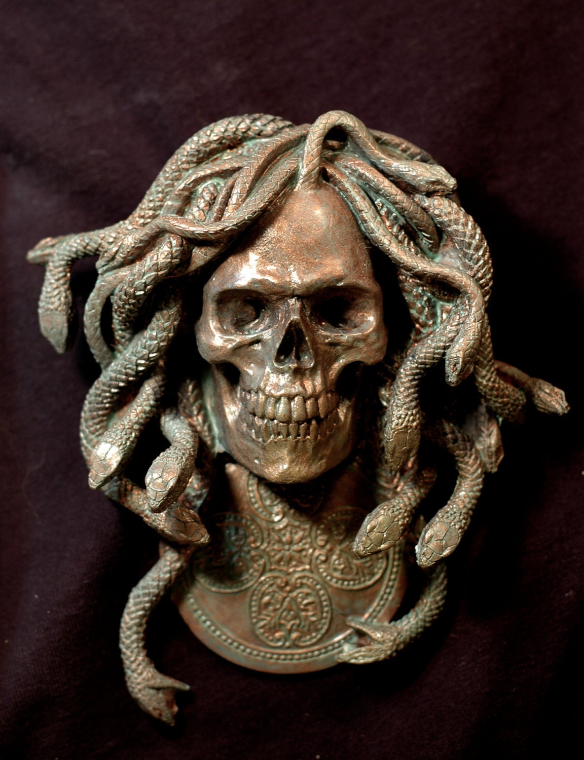Medusa Skull Wall Plaque, Hand Painted Resin Sculpture | Mythic Gothic Wall Art | Medusa Skull Plaque for Gothic and Fantasy Home Decor