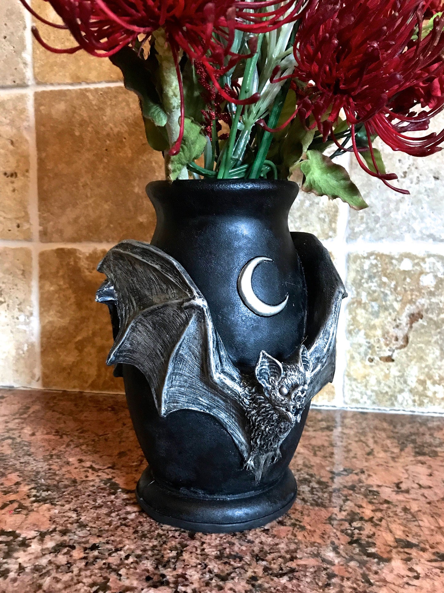 Vampire Bat Vase, Hand Painted Resin Sculpture | Unique Gothic Home Decor | Bat Vase Spooky Halloween Gift and Gothic Home Decor
