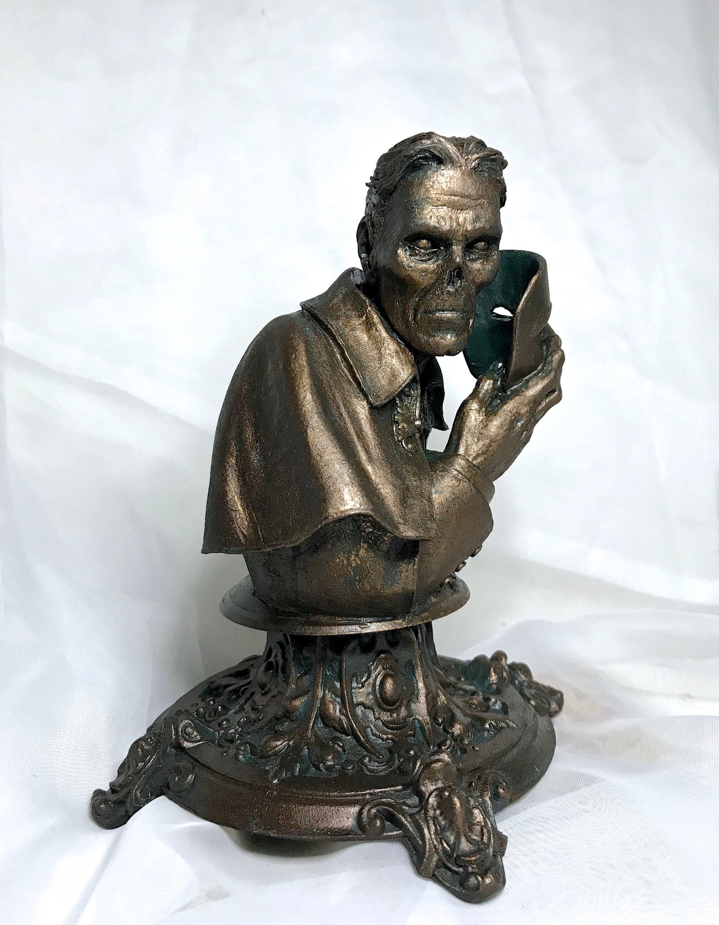 Phantom of the Opera Bust, Hand Painted Resin Sculpture |. Halloween Monster Opera Ghost Figurine | Gothic Art for Spooky Home Decor