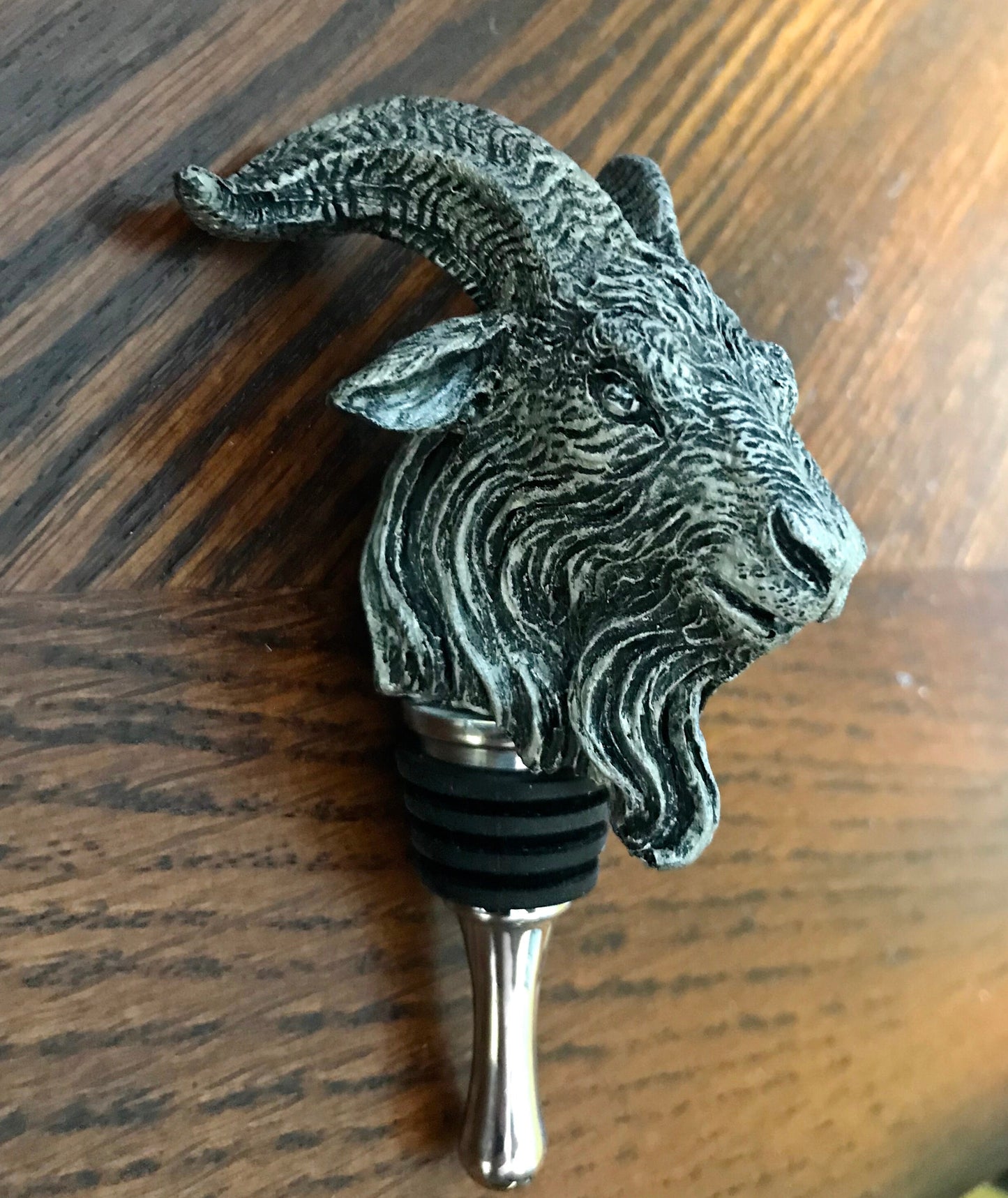 Goat Head Wine Stopper - Hand Painted Resin Sculpture, Gothic Decor, Mythical Goat Bottle Stopper, Fantasy Gothic Wine and Barware Gift