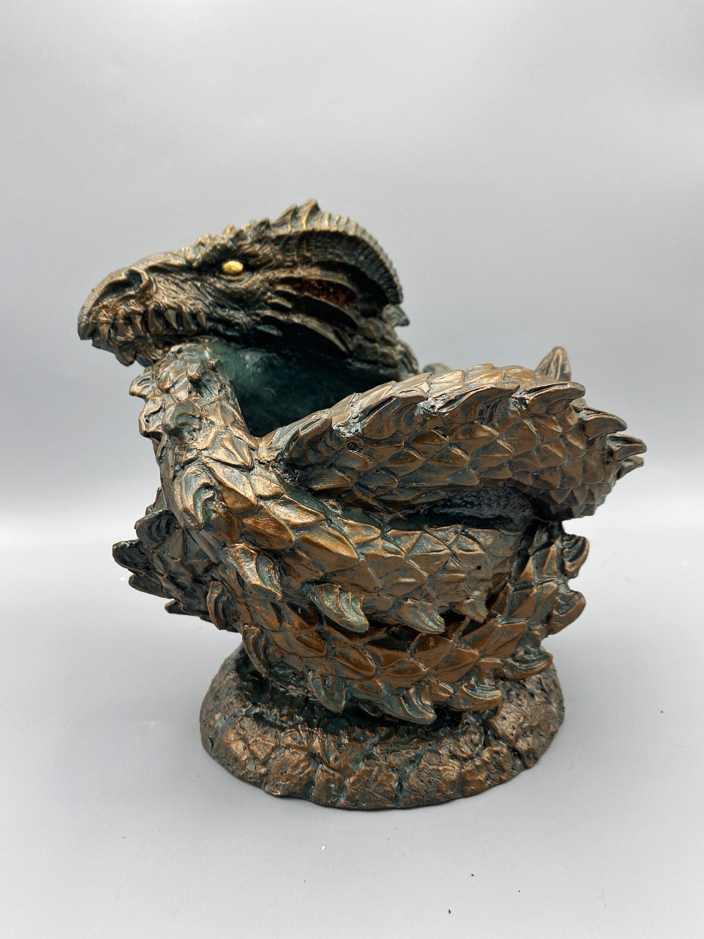 Coiled Dragon Planter, Large Version | Unique Mythic Creature Home Decor | Resin Sculpture Snake Vase, Fantasy Art and Gothic Home Decor