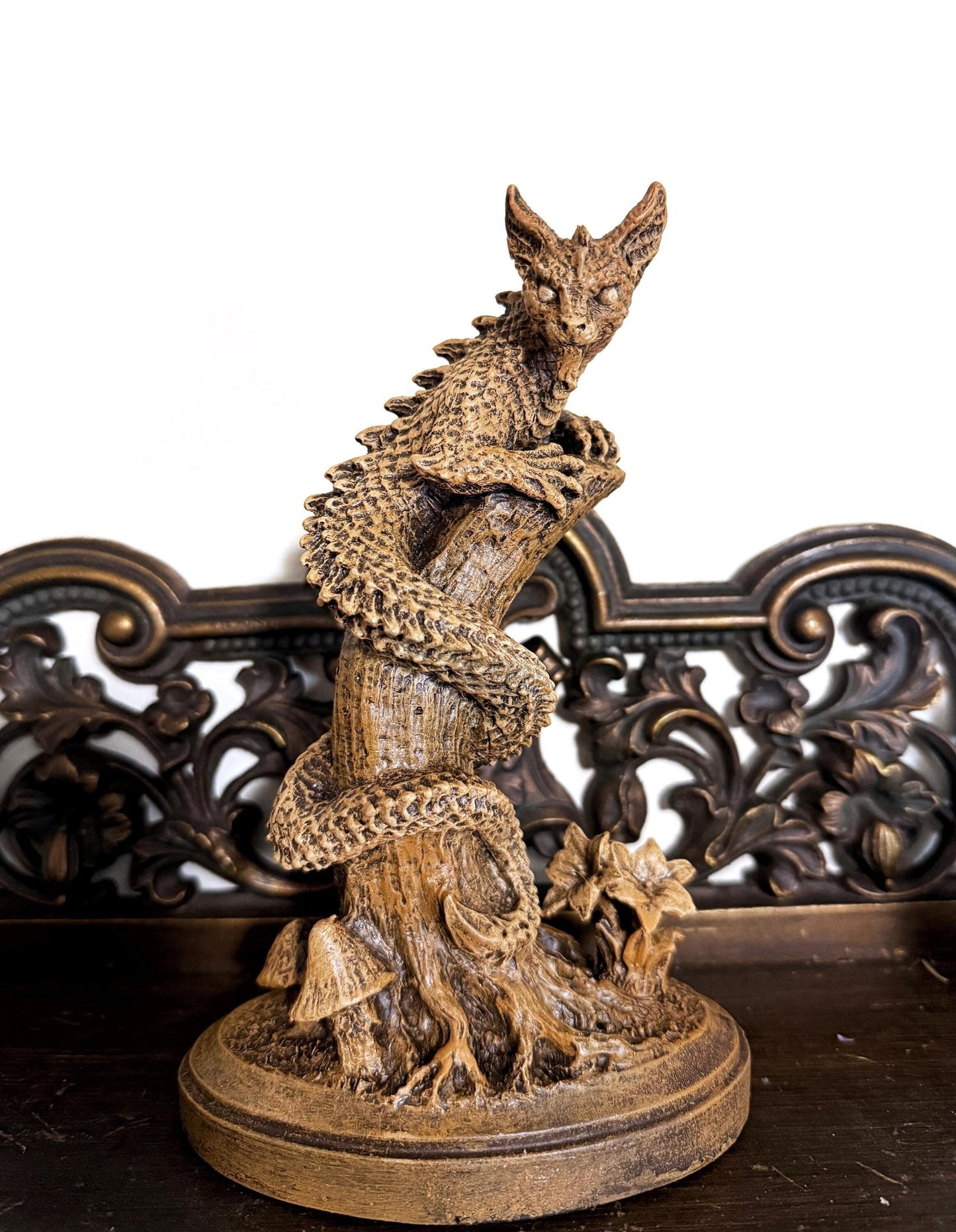 Tatzelwurm/ Dragon Cat Statue, Hand Painted Resin Sculpture | Mythical Creature Figurine | Unique Legendary Cat Figurine. Fantasy Art Decor