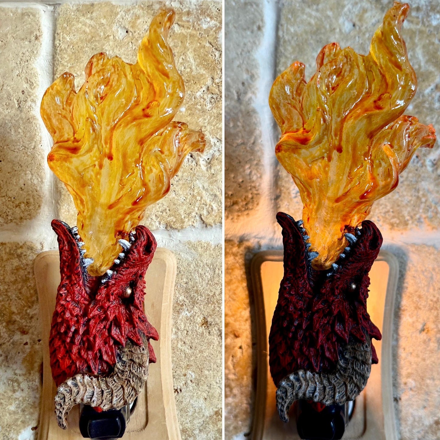 Fire Breathing Dragon Nightlight, Hand Painted Resin Sculpture | Fantasy Dragon Night Light | Mythic Legends Lighting for Fantasy Home Decor