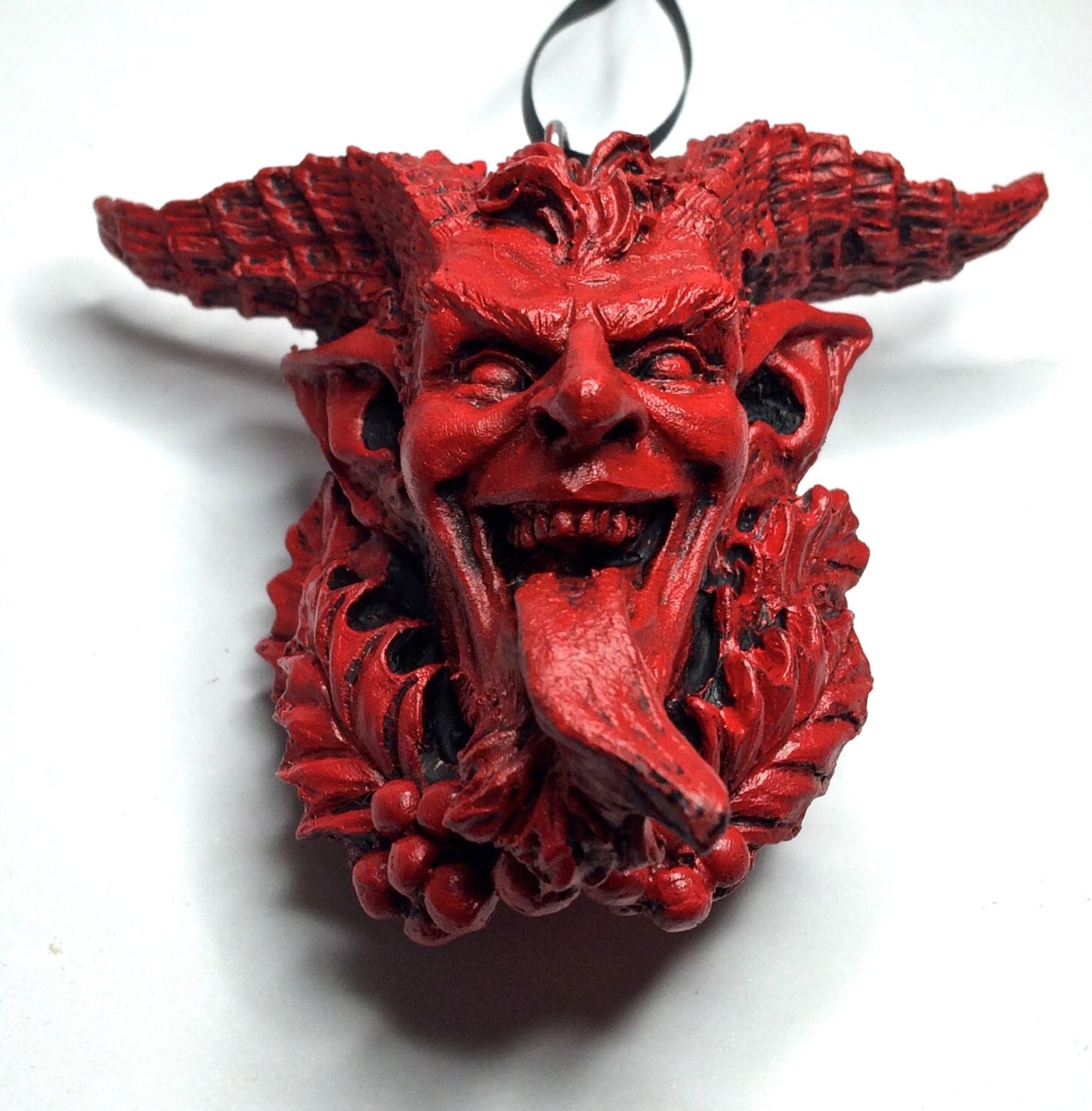 Krampus Head Ornament, Hand Painted Resin Sculpture | Mythical Creature Figurine | Unique Dark Christmas Demon for Gothic Holiday Decor