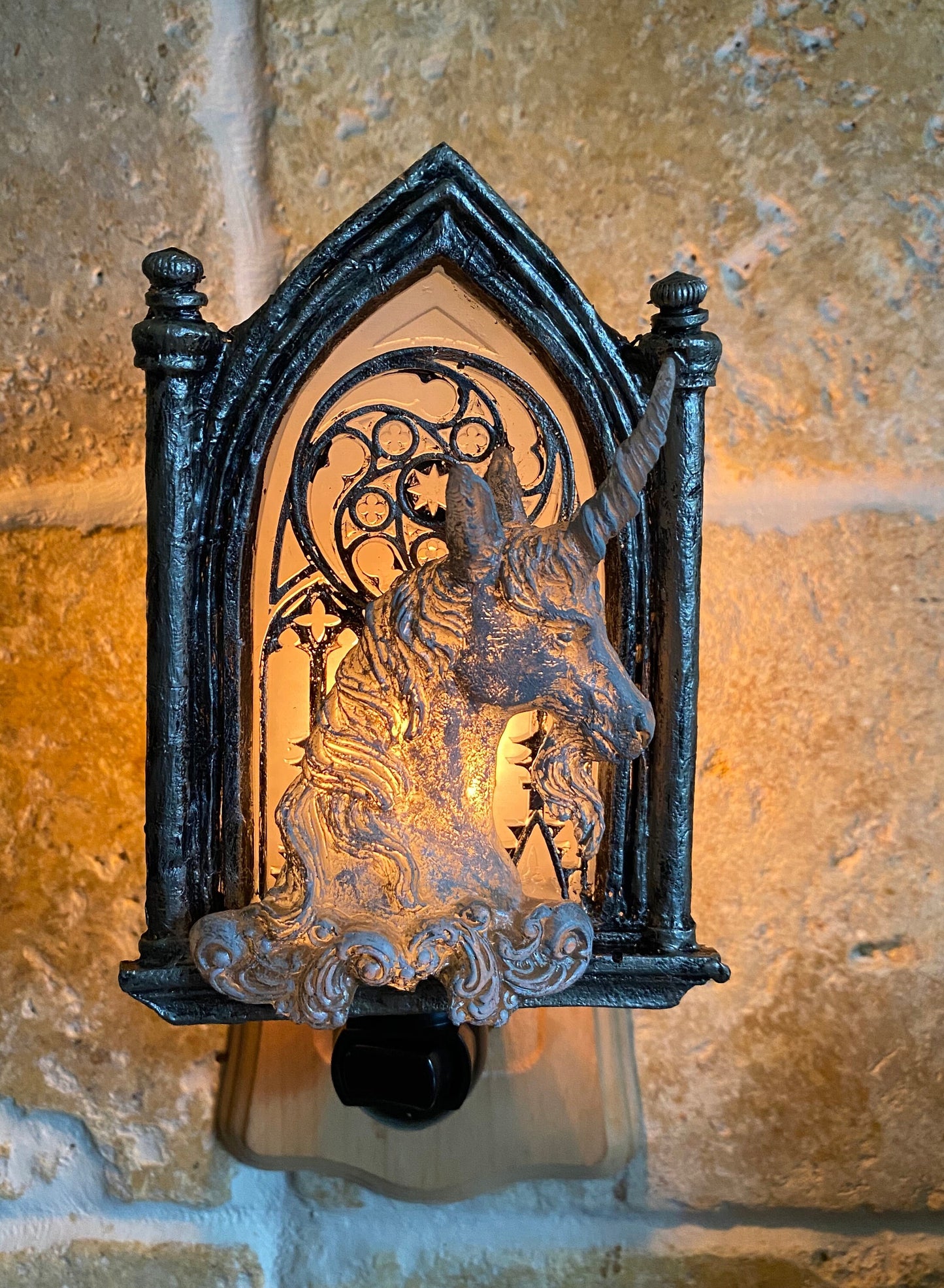 Unicorn and Gothic Cathedral Window Nightlight | Medieval Gothic Night Light | Unicorn Lighting for Gothic Fantasy Home Decor