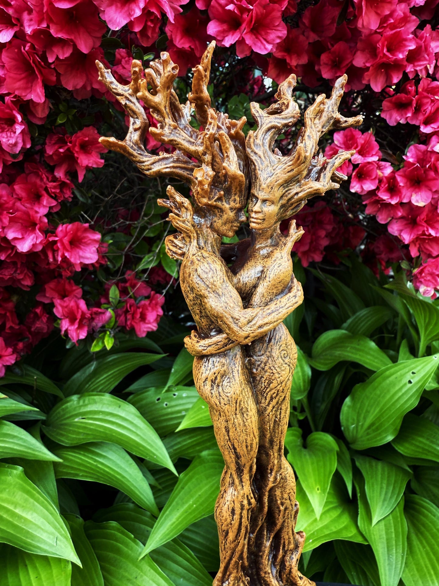 Amor Silvanus: Embracing Dryads Statue, Half Scale | Mythical Forest Creature Figurine | Woodland Tree Spirit Couple, Fantasy Art Home Decor