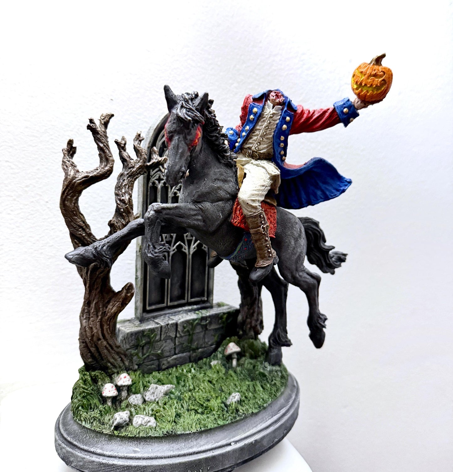 Headless Horseman Riding Statue, Full Color Resin Sculpture | Gothic Legend of Sleepy Hollow Figurine | Dark Folklore Art for Spooky Decor
