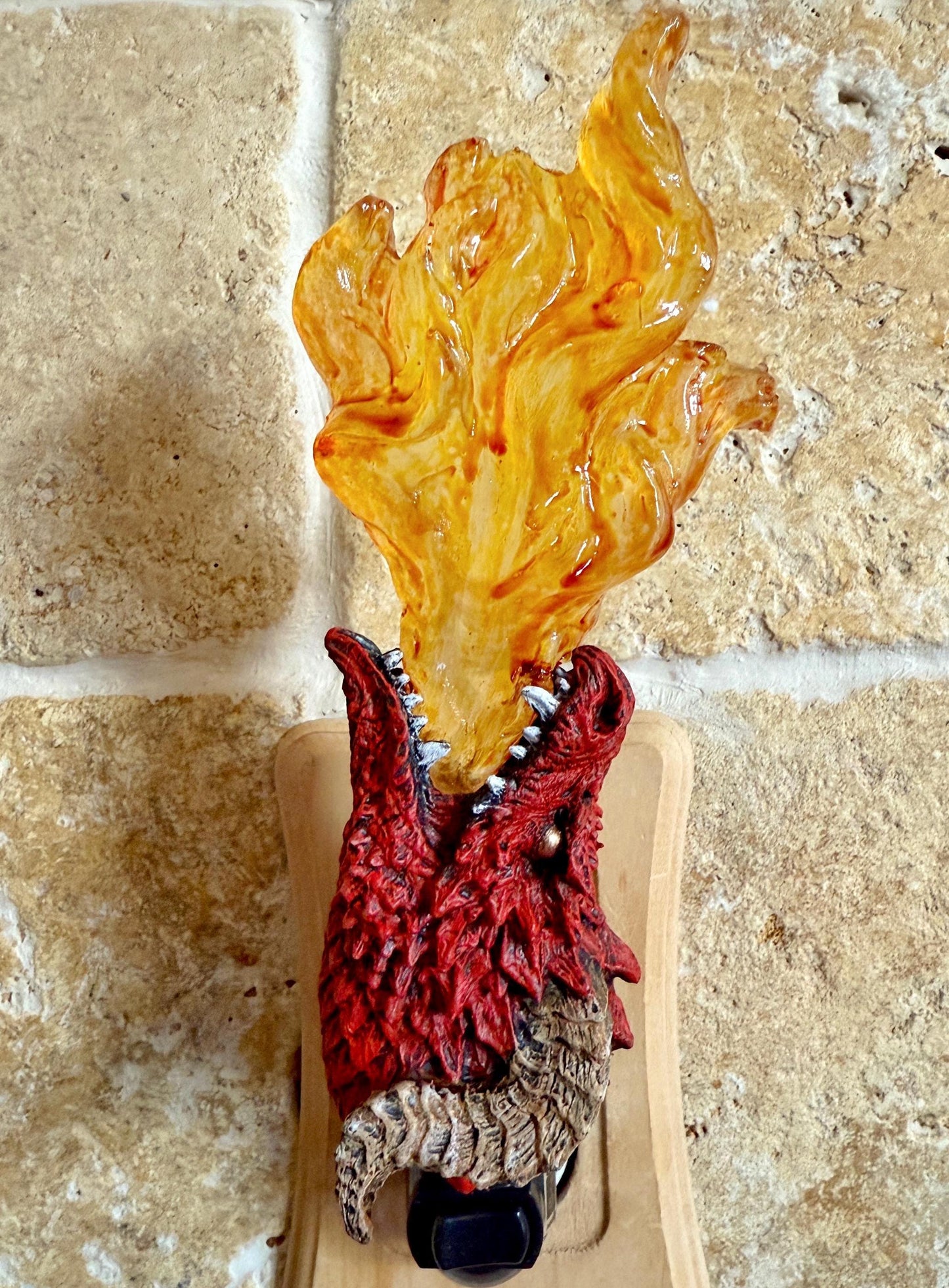 Fire Breathing Dragon Nightlight, Hand Painted Resin Sculpture | Fantasy Dragon Night Light | Mythic Legends Lighting for Fantasy Home Decor