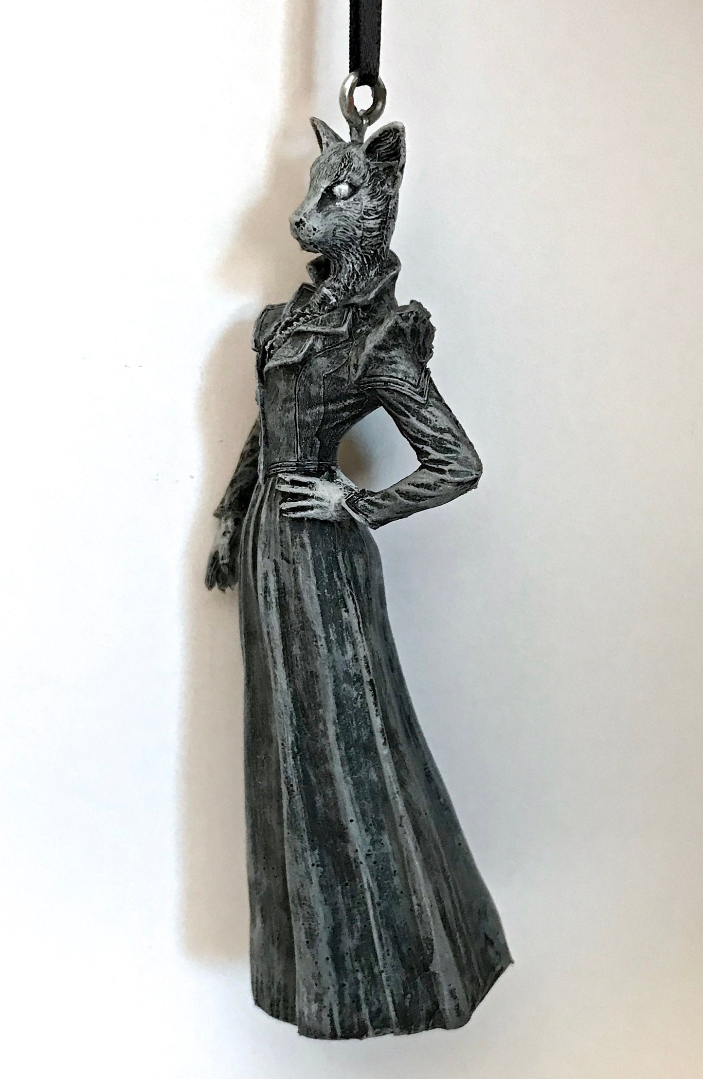 Lady Bast Ornament, Cat Goddess, Hand Painted Resin Sculpture | Mythical Creature Figurine | Victorian Cat Deity Ornament. Fantasy Art Decor