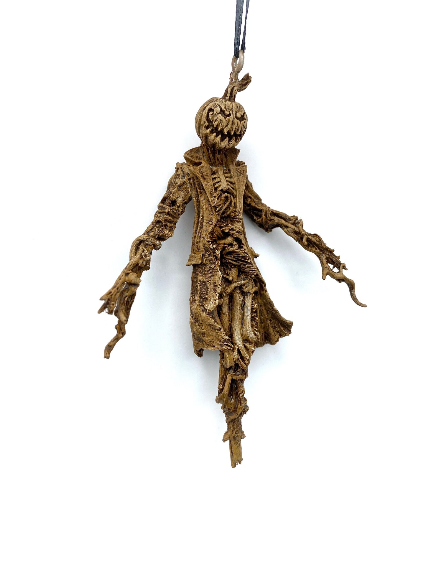 Scarecrow Ornament, Jack O' Lantern Version | Gothic Halloween Nightmare Creature Figurine | Dark Folklore Art for Spooky Holiday Decor