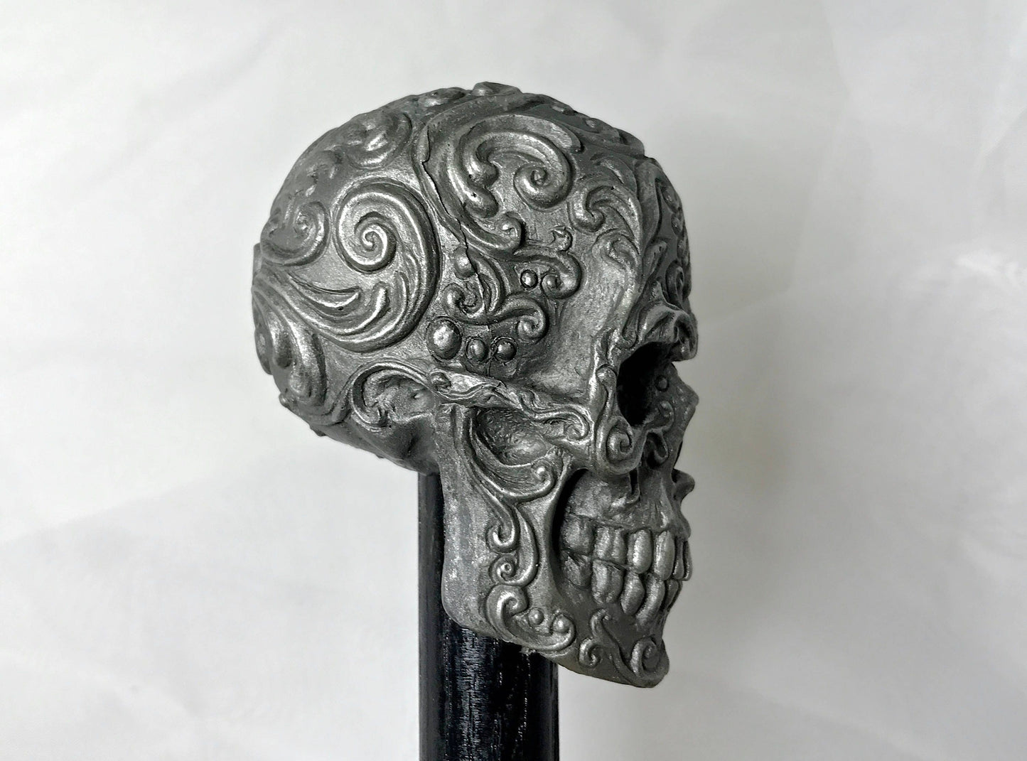 Ornate Skull Cane, Hand Sculpted Walking Stick | Victorian Gothic Cane | Fantasy Cosplay Occult Dark Fantasy Skull Cane, Gothic Accessory