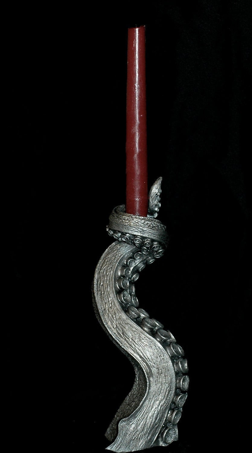 Tentacle Candlestick Holder, Hand Sculpted Resin Sculpture | Octopus Lovecraftian Tentacle Candle for Nautical Gift and Gothic Home Decor