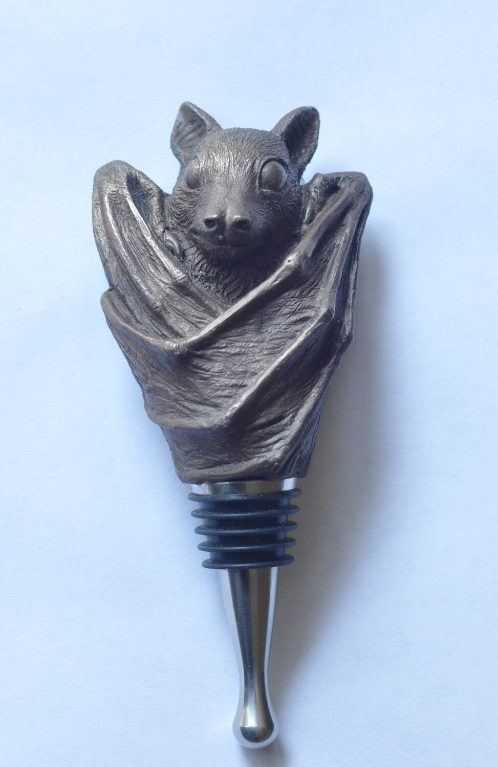 Fruit Bat Wine Stopper, Hand Painted Resin Sculpture | Gothic Art Barware| Mythical Bat Bottle Stopper, Fantasy Gothic Wine and Barware Gift